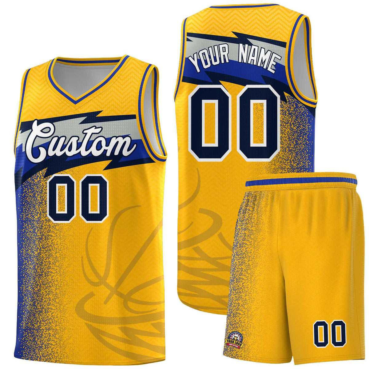 Custom Gold Dot Scatter Graffiti Pattern Sports Uniform Basketball Jersey|KXKSHOP