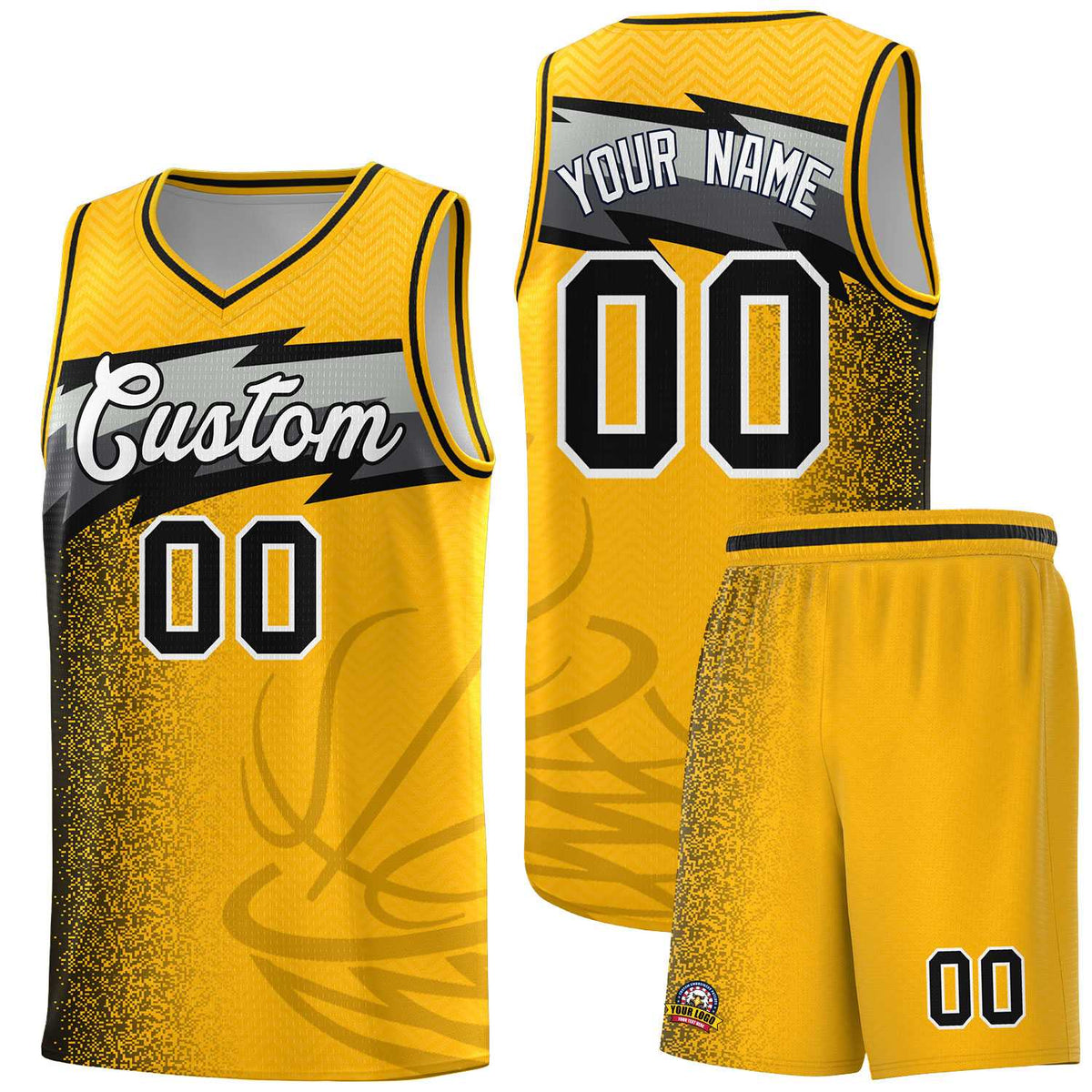 Custom Gold Dot Scatter Graffiti Pattern Sports Uniform Basketball Jersey|KXKSHOP