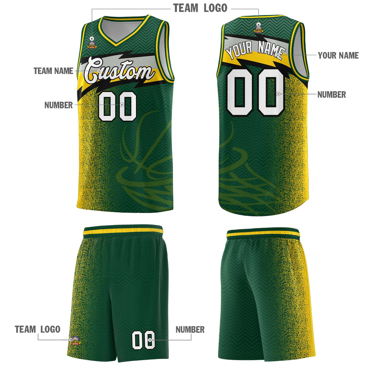 Custom Kelly Green Dot Scatter Graffiti Pattern Sports Uniform Basketball Jersey|KXKSHOP