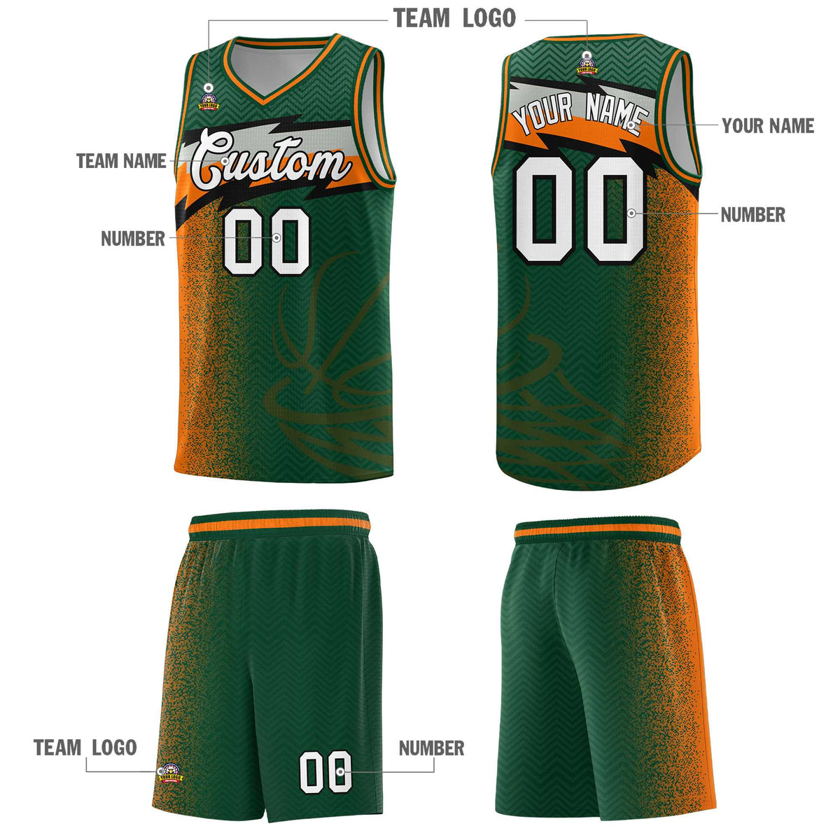 Custom Kelly Green Dot Scatter Graffiti Pattern Sports Uniform Basketball Jersey|KXKSHOP