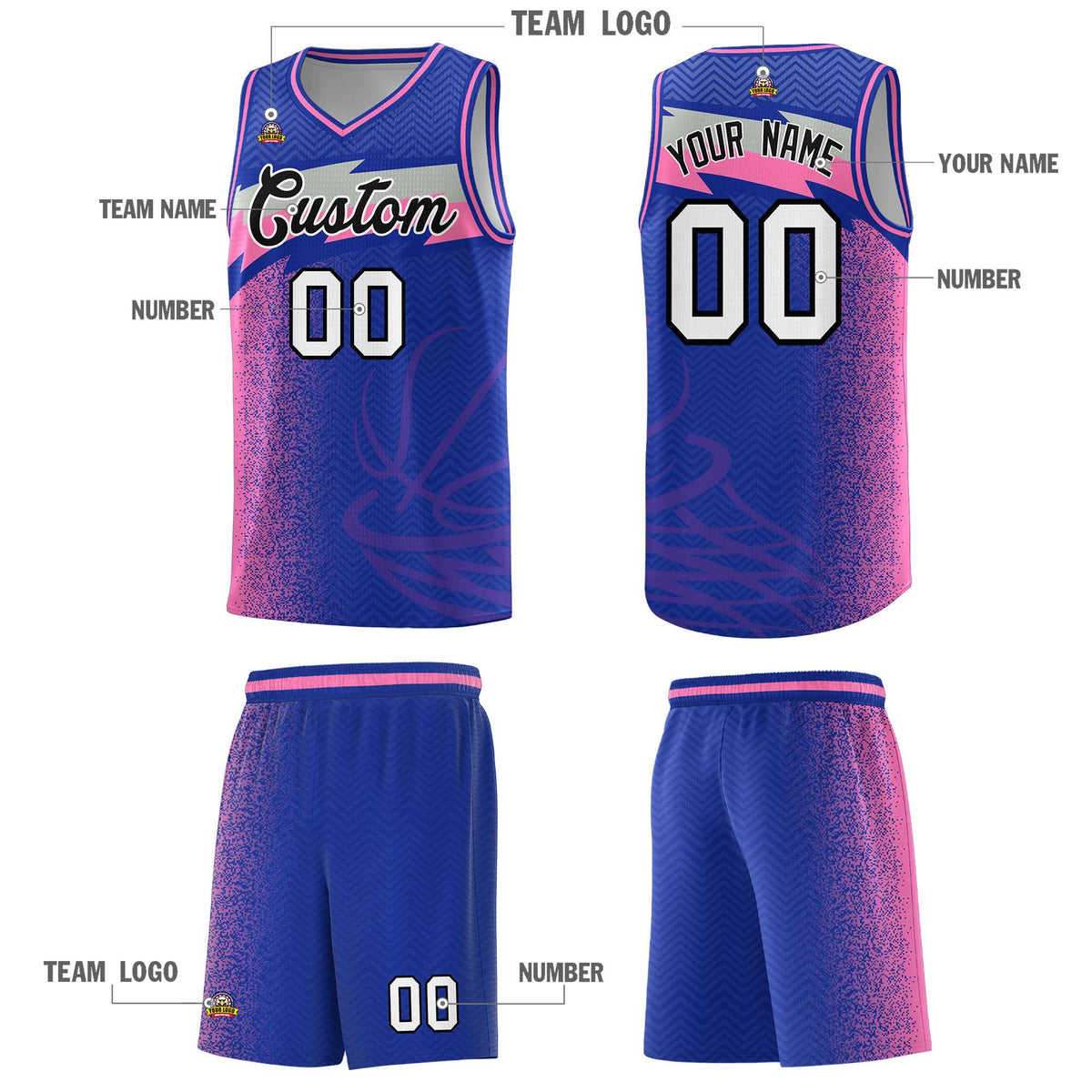 Custom Royal Dot Scatter Graffiti Pattern Sports Uniform Basketball Jersey|KXKSHOP