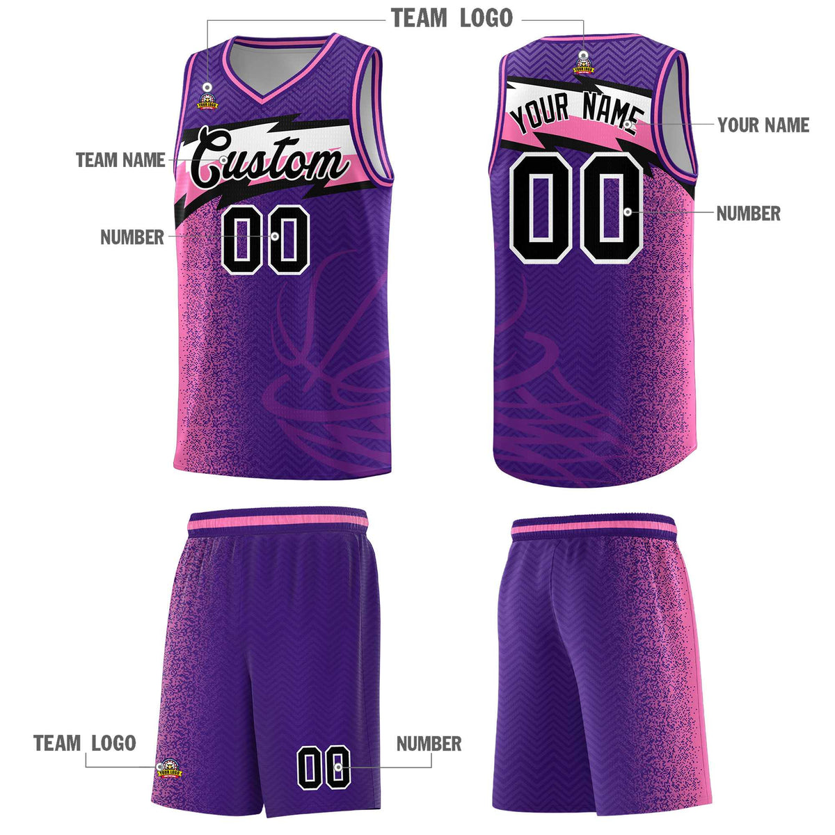 Custom Purple Dot Scatter Graffiti Pattern Sports Uniform Basketball Jersey|KXKSHOP