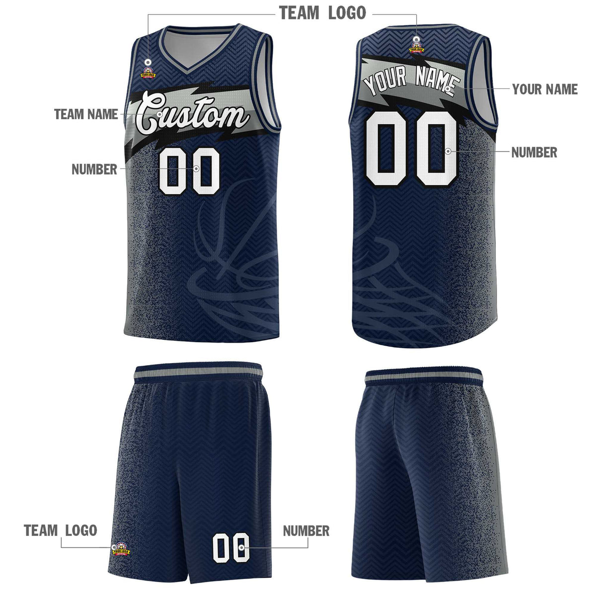 Custom Navy Dot Scatter Graffiti Pattern Sports Uniform Basketball Jersey|KXKSHOP