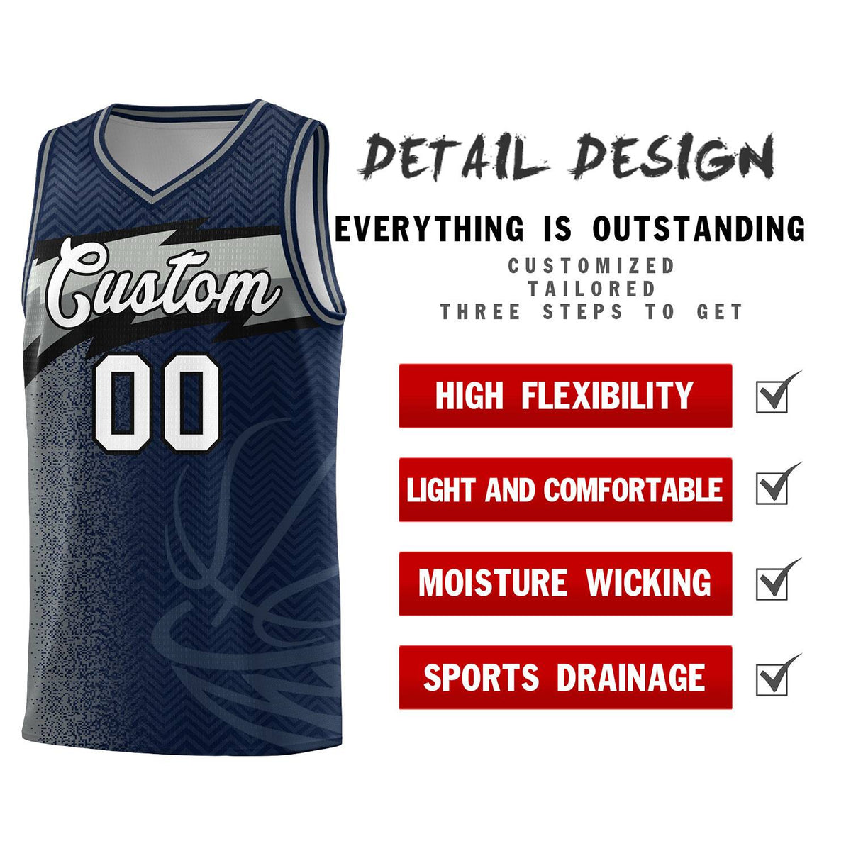 Custom Navy Dot Scatter Graffiti Pattern Sports Uniform Basketball Jersey|KXKSHOP