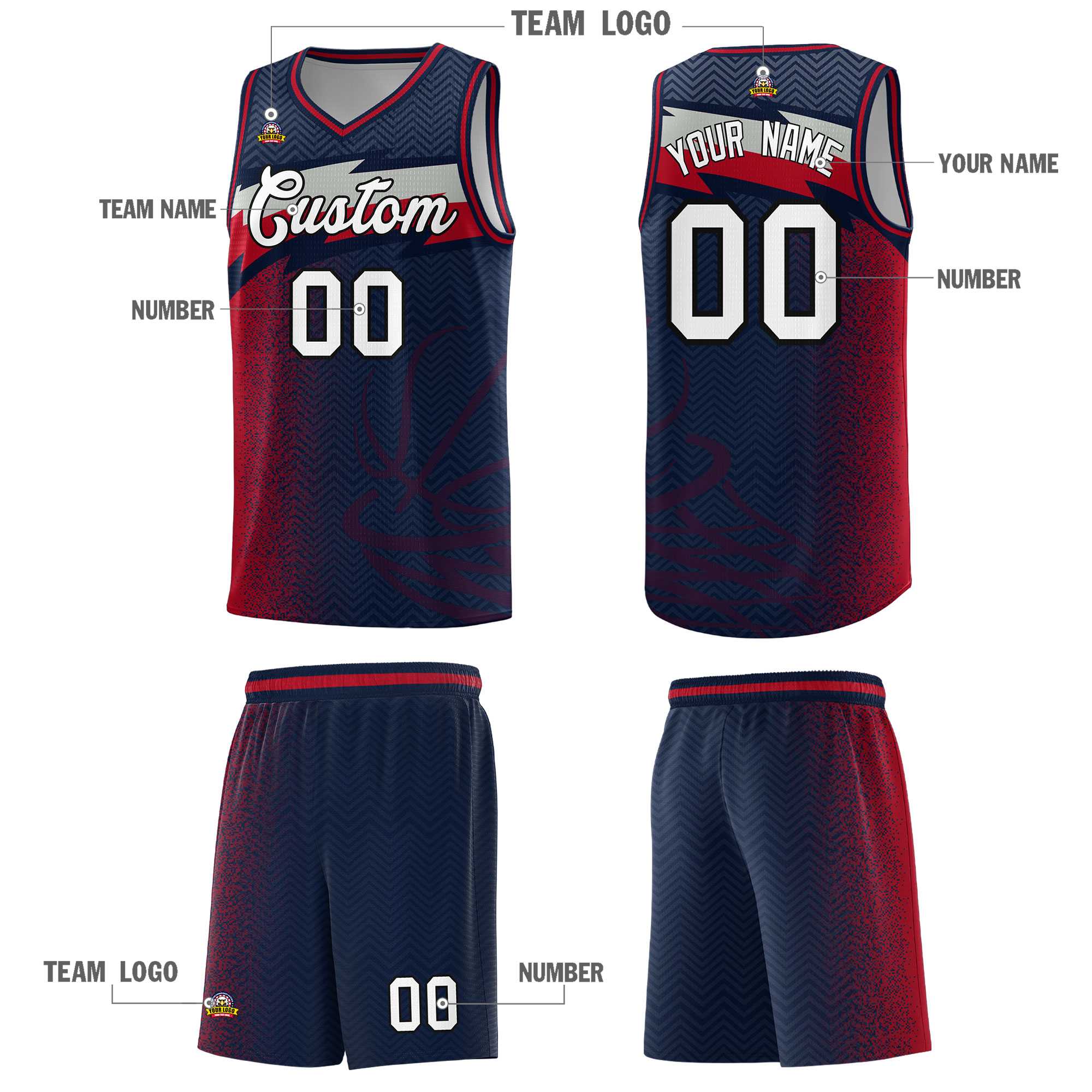 Custom Navy Dot Scatter Graffiti Pattern Sports Uniform Basketball Jersey|KXKSHOP