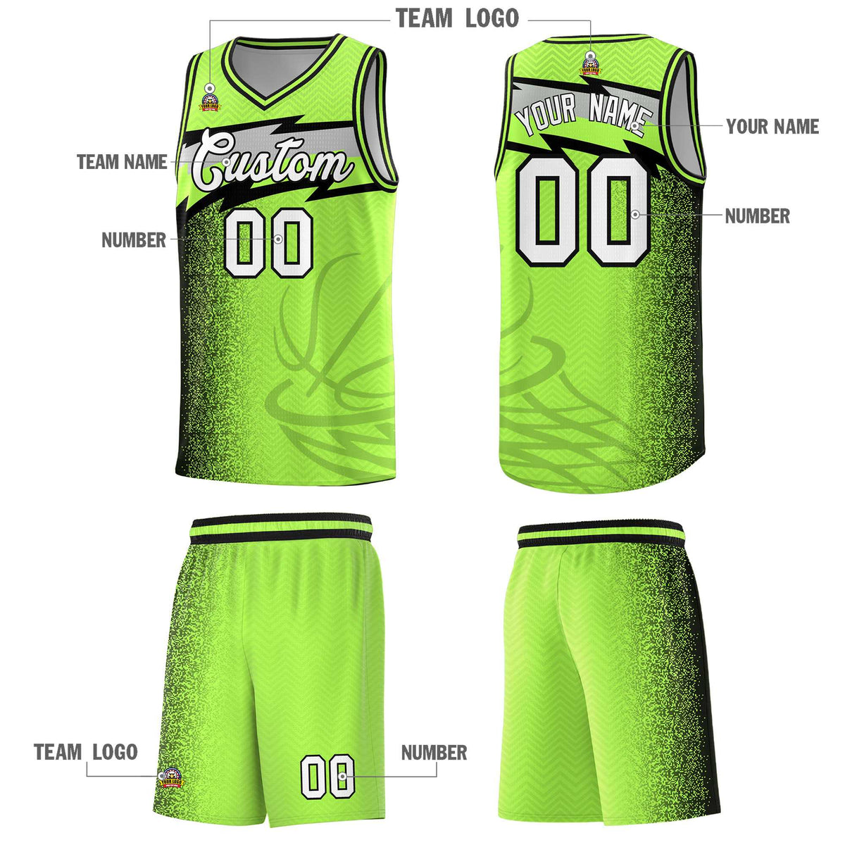 Custom Neon Green Dot Scatter Graffiti Pattern Sports Uniform Basketball Jersey|KXKSHOP