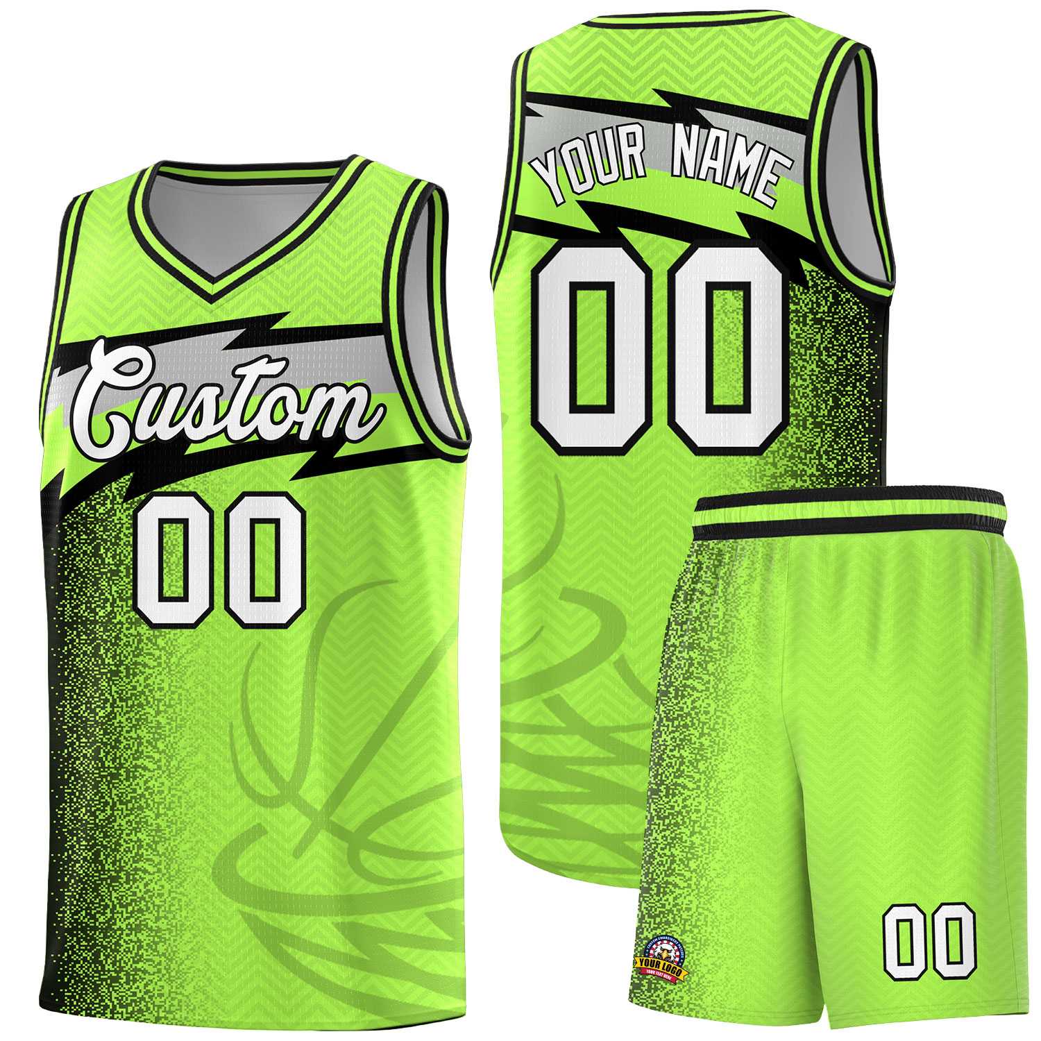 Custom Neon Green Dot Scatter Graffiti Pattern Sports Uniform Basketball Jersey|KXKSHOP