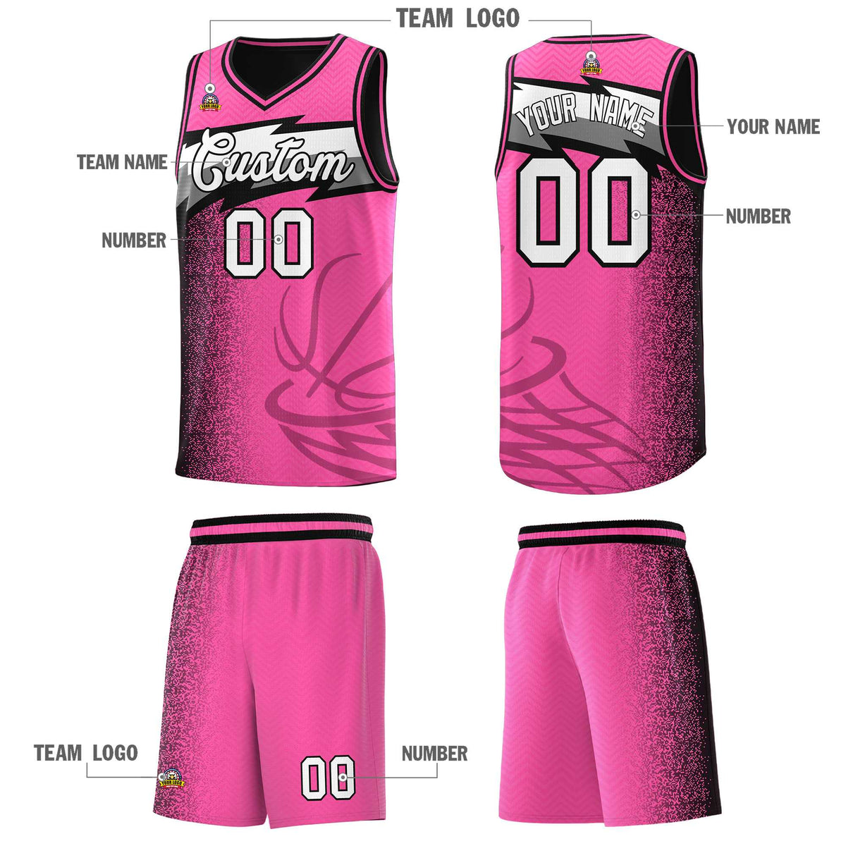 Custom Pink Dot Scatter Graffiti Pattern Sports Uniform Basketball Jersey|KXKSHOP