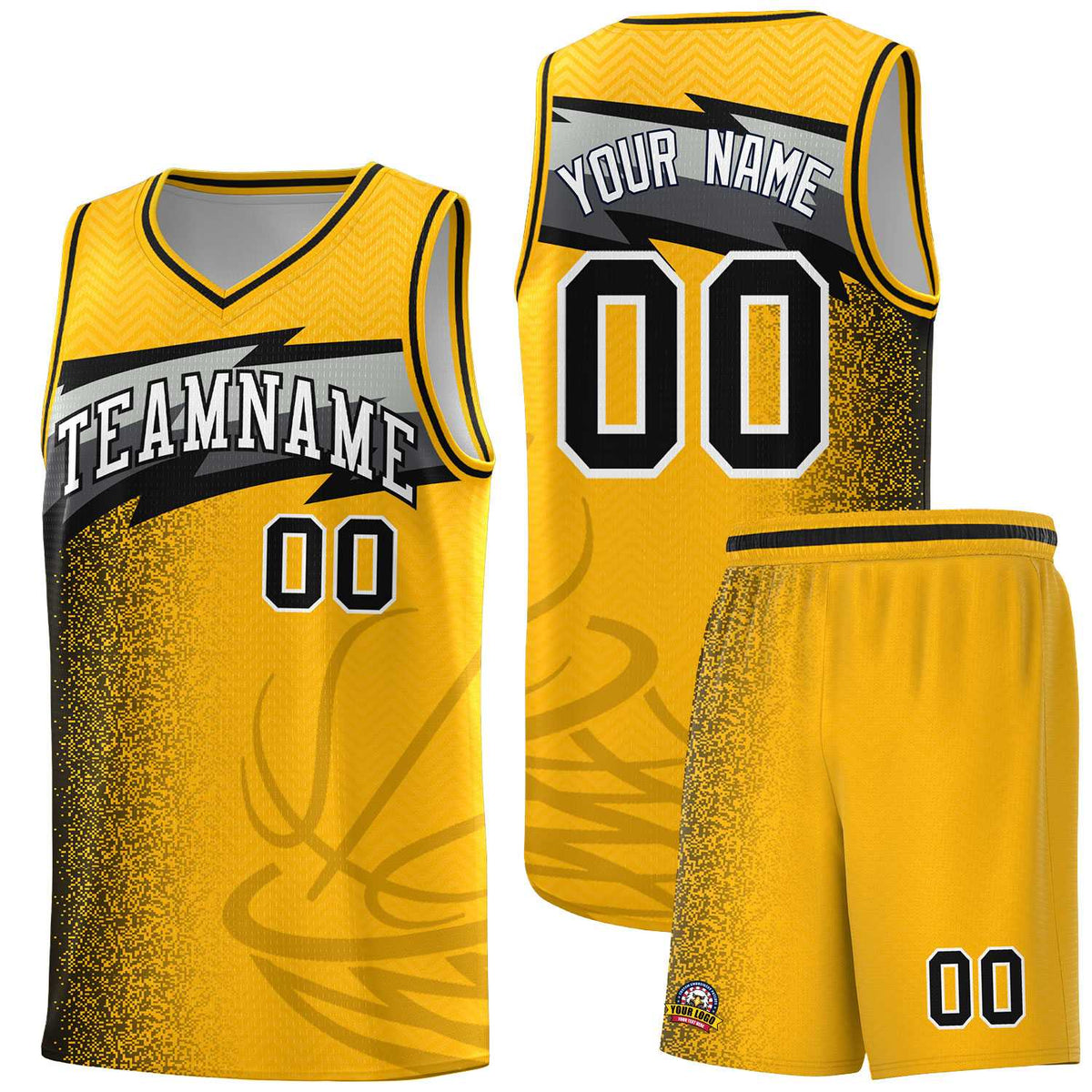 Custom Gold Dot Scatter Graffiti Pattern Sports Uniform Basketball Jersey|KXKSHOP
