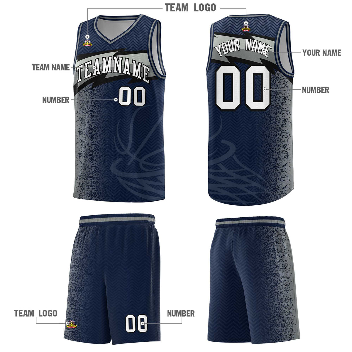 Custom Navy Dot Scatter Graffiti Pattern Sports Uniform Basketball Jersey|KXKSHOP