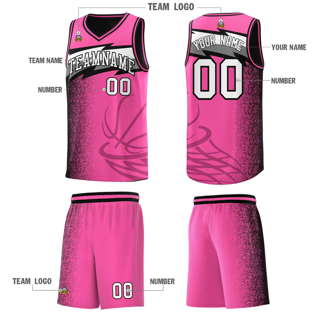 Custom Pink Dot Scatter Graffiti Pattern Sports Uniform Basketball Jersey|KXKSHOP