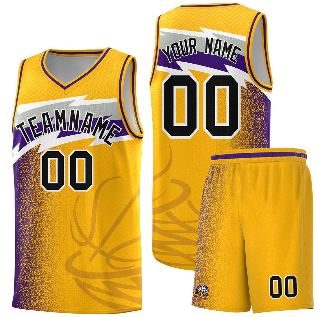 Custom Gold Dot Scatter Graffiti Pattern Sports Uniform Basketball Jersey|KXKSHOP
