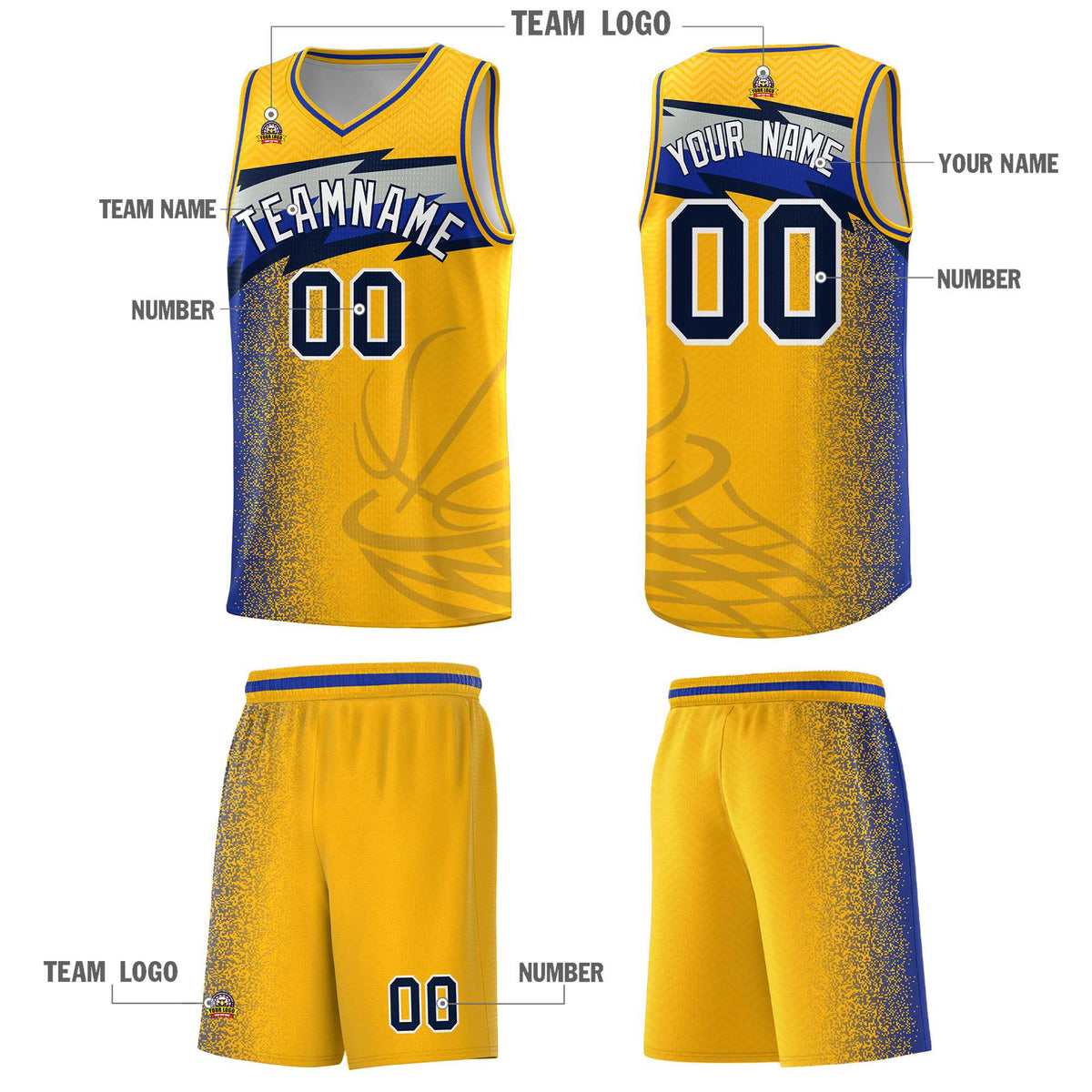 Custom Gold Dot Scatter Graffiti Pattern Sports Uniform Basketball Jersey|KXKSHOP
