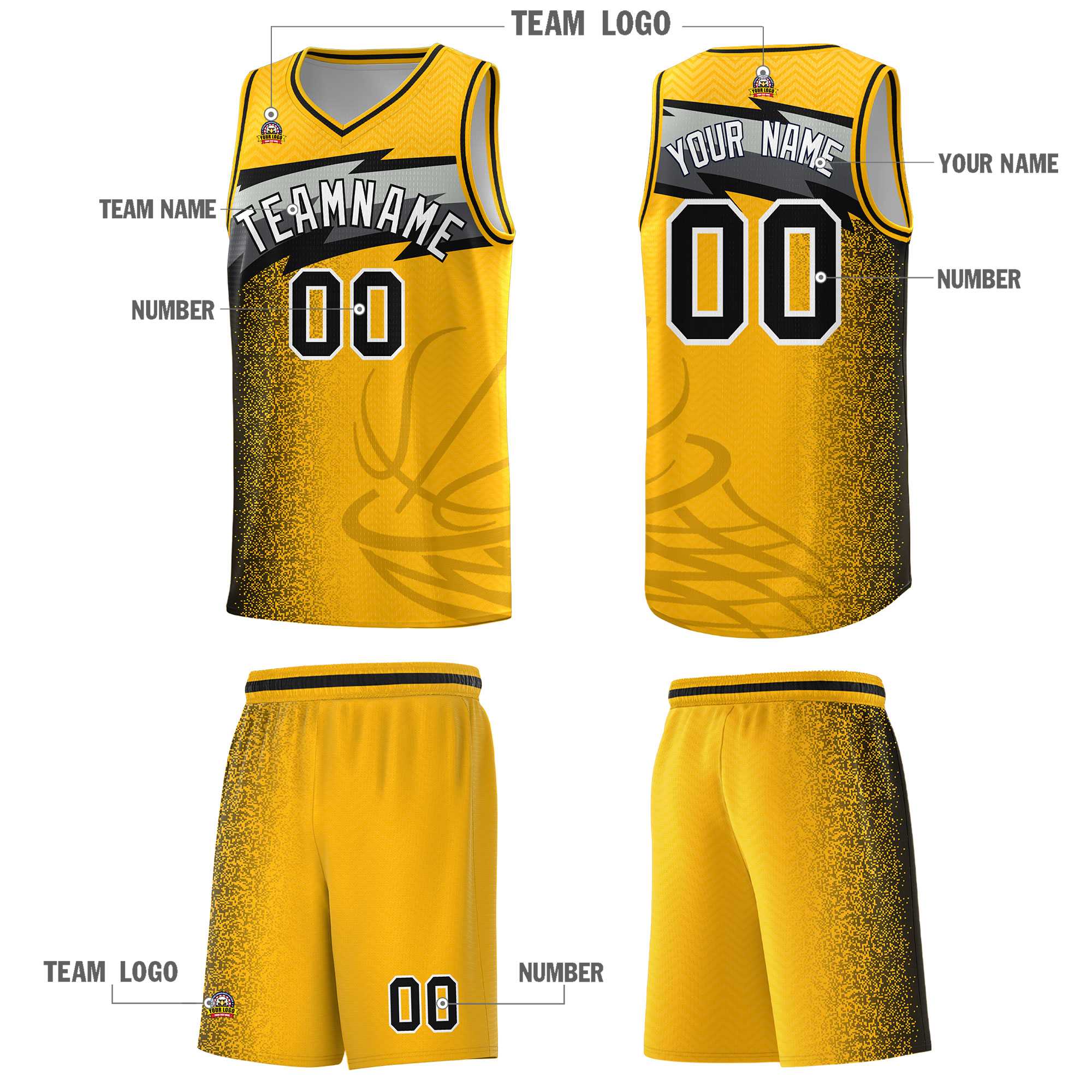 Custom Gold Dot Scatter Graffiti Pattern Sports Uniform Basketball Jersey|KXKSHOP