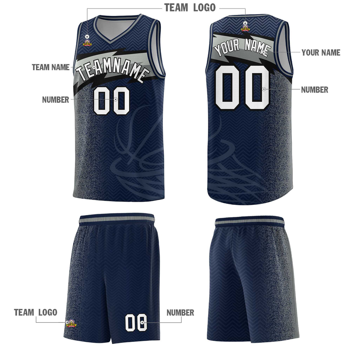 Custom Navy Dot Scatter Graffiti Pattern Sports Uniform Basketball Jersey|KXKSHOP