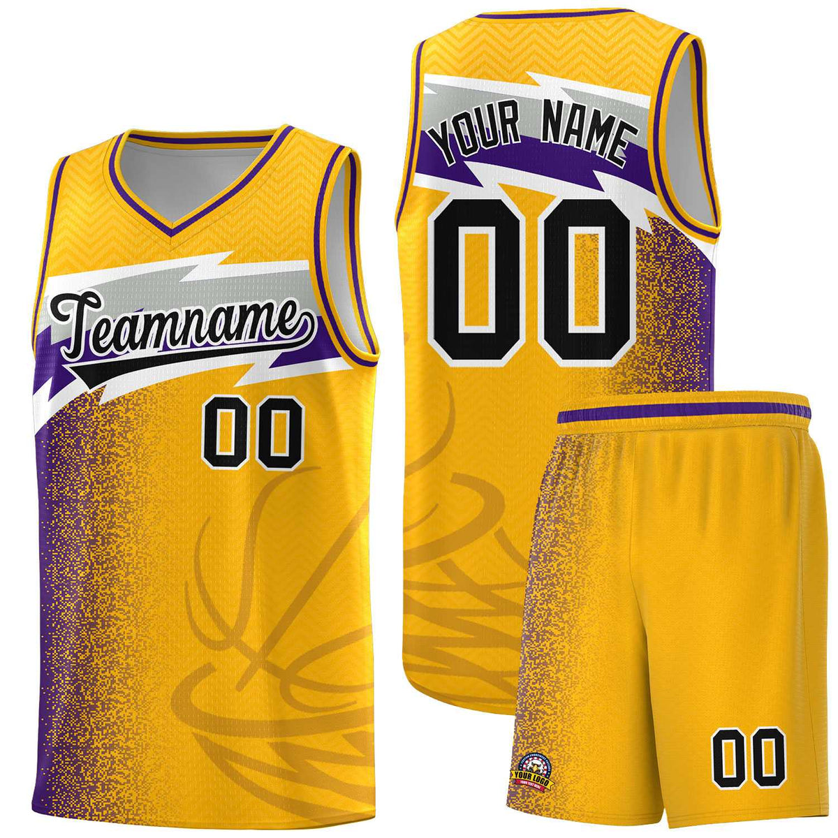 Custom Gold Dot Scatter Graffiti Pattern Sports Uniform Basketball Jersey|KXKSHOP