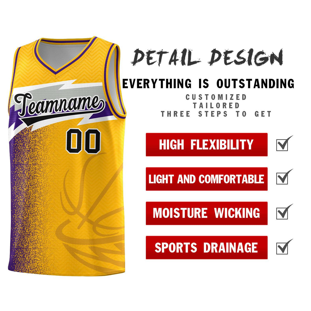 Custom Gold Dot Scatter Graffiti Pattern Sports Uniform Basketball Jersey|KXKSHOP