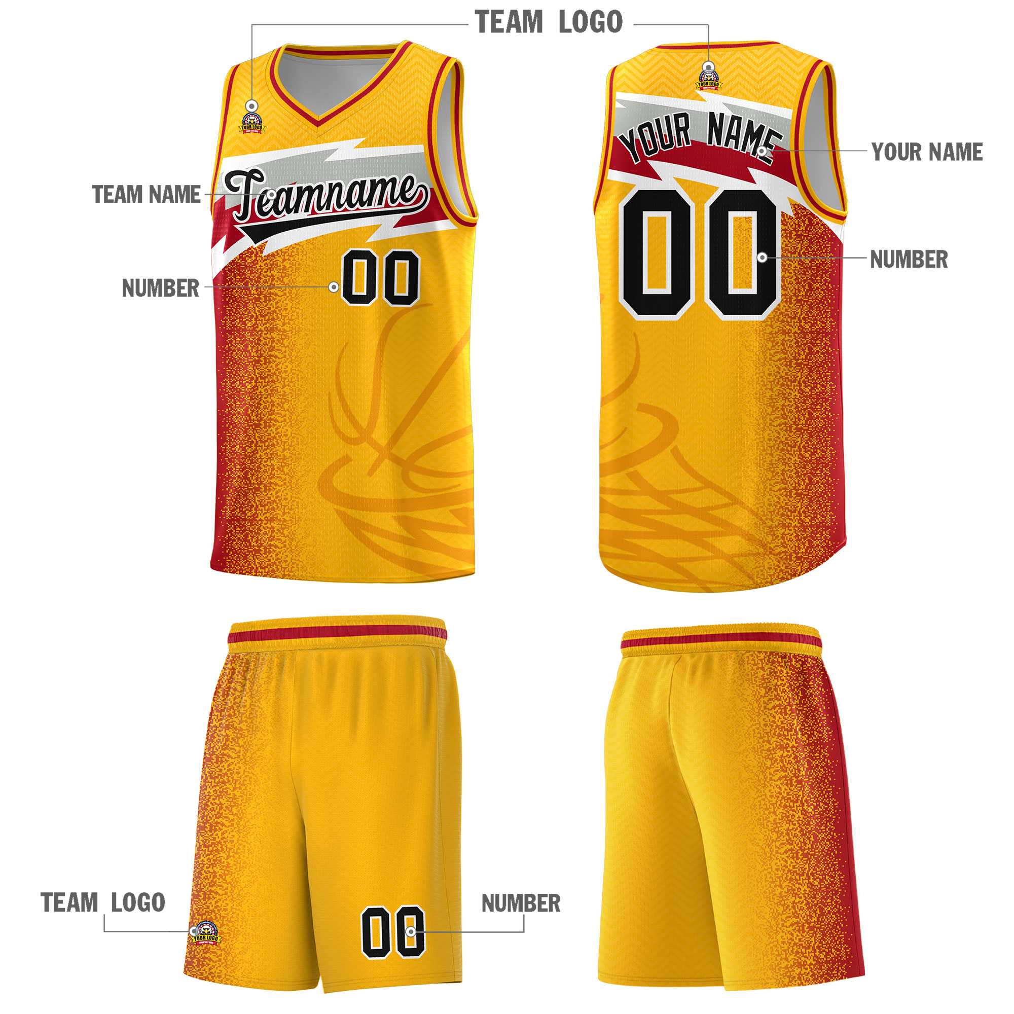 Custom Gold Dot Scatter Graffiti Pattern Sports Uniform Basketball Jersey|KXKSHOP