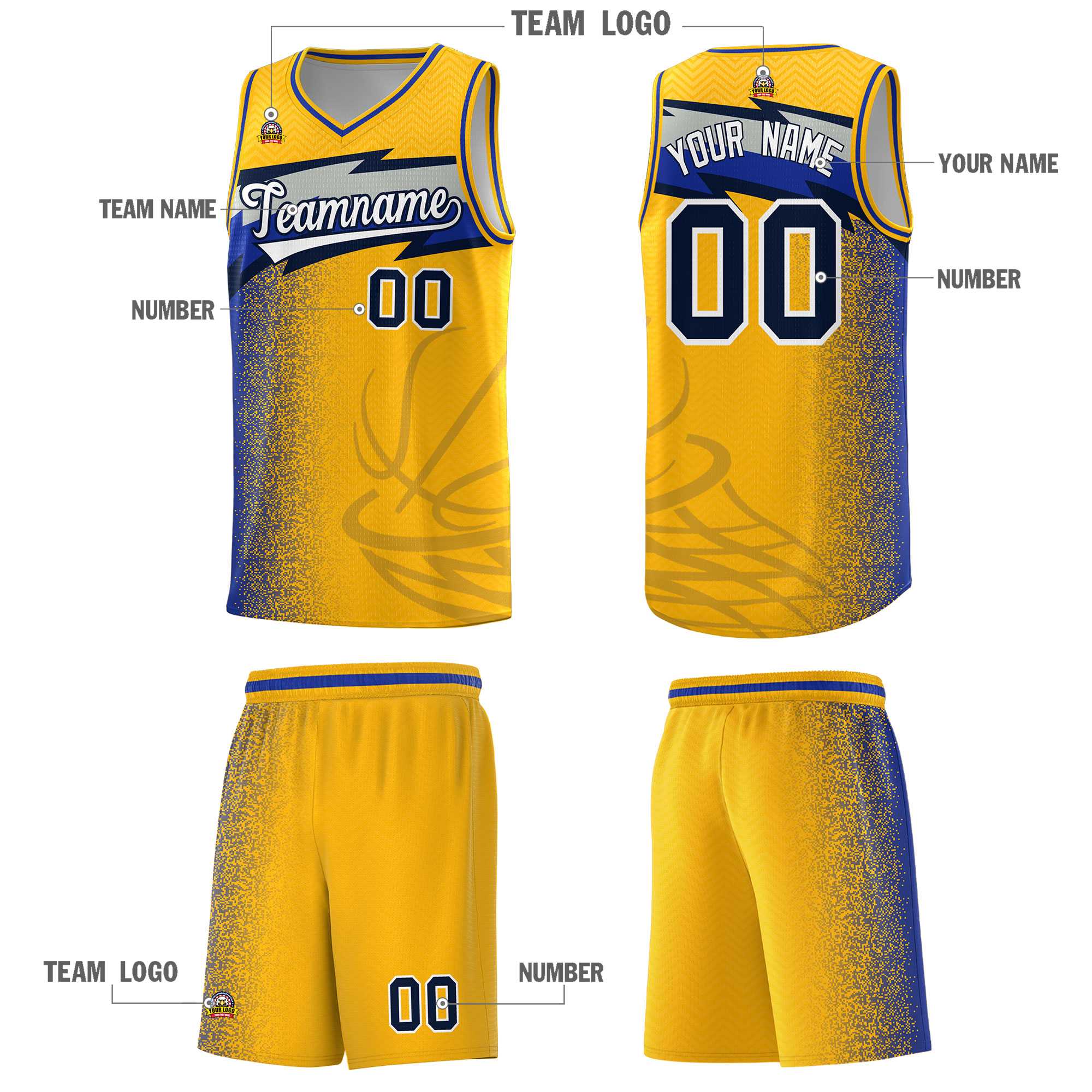 Custom Gold Dot Scatter Graffiti Pattern Sports Uniform Basketball Jersey|KXKSHOP