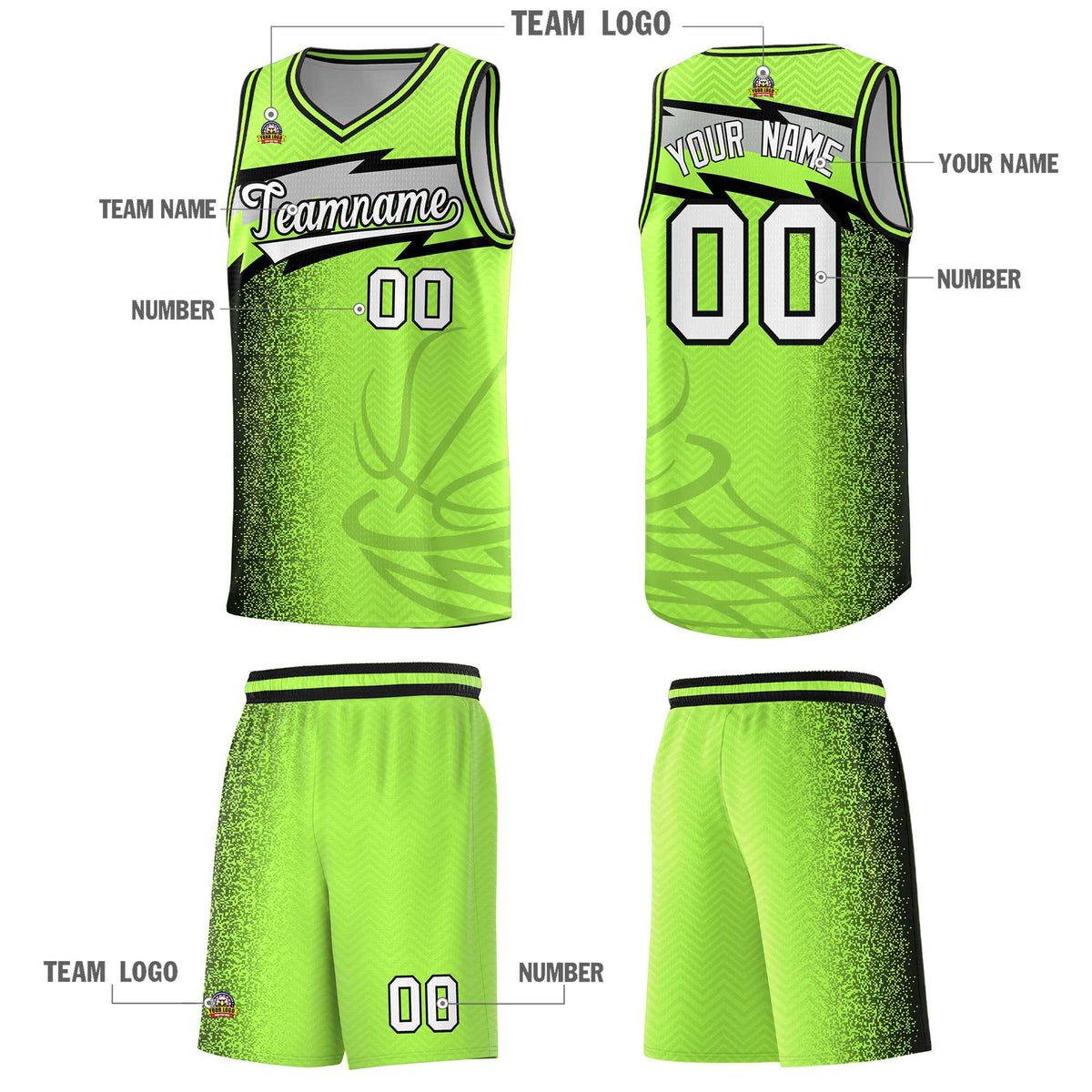 Custom Neon Green Dot Scatter Graffiti Pattern Sports Uniform Basketball Jersey|KXKSHOP