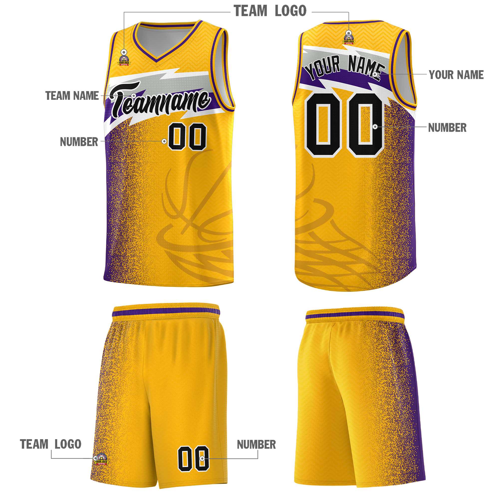 Custom Gold Dot Scatter Graffiti Pattern Sports Uniform Basketball Jersey|KXKSHOP