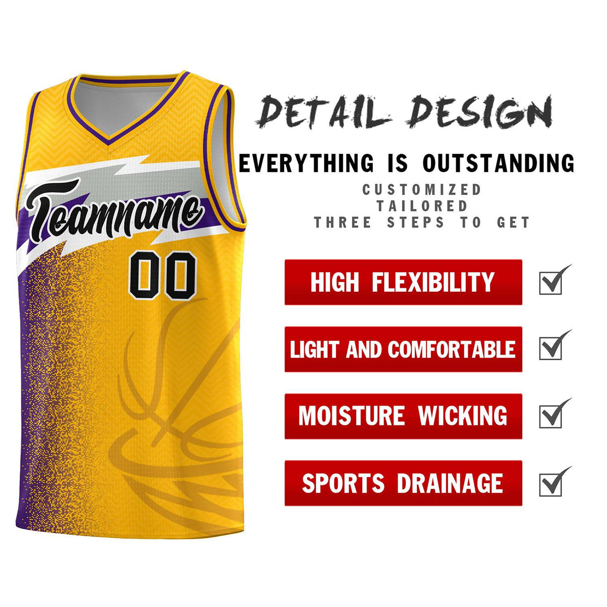 Custom Gold Dot Scatter Graffiti Pattern Sports Uniform Basketball Jersey|KXKSHOP