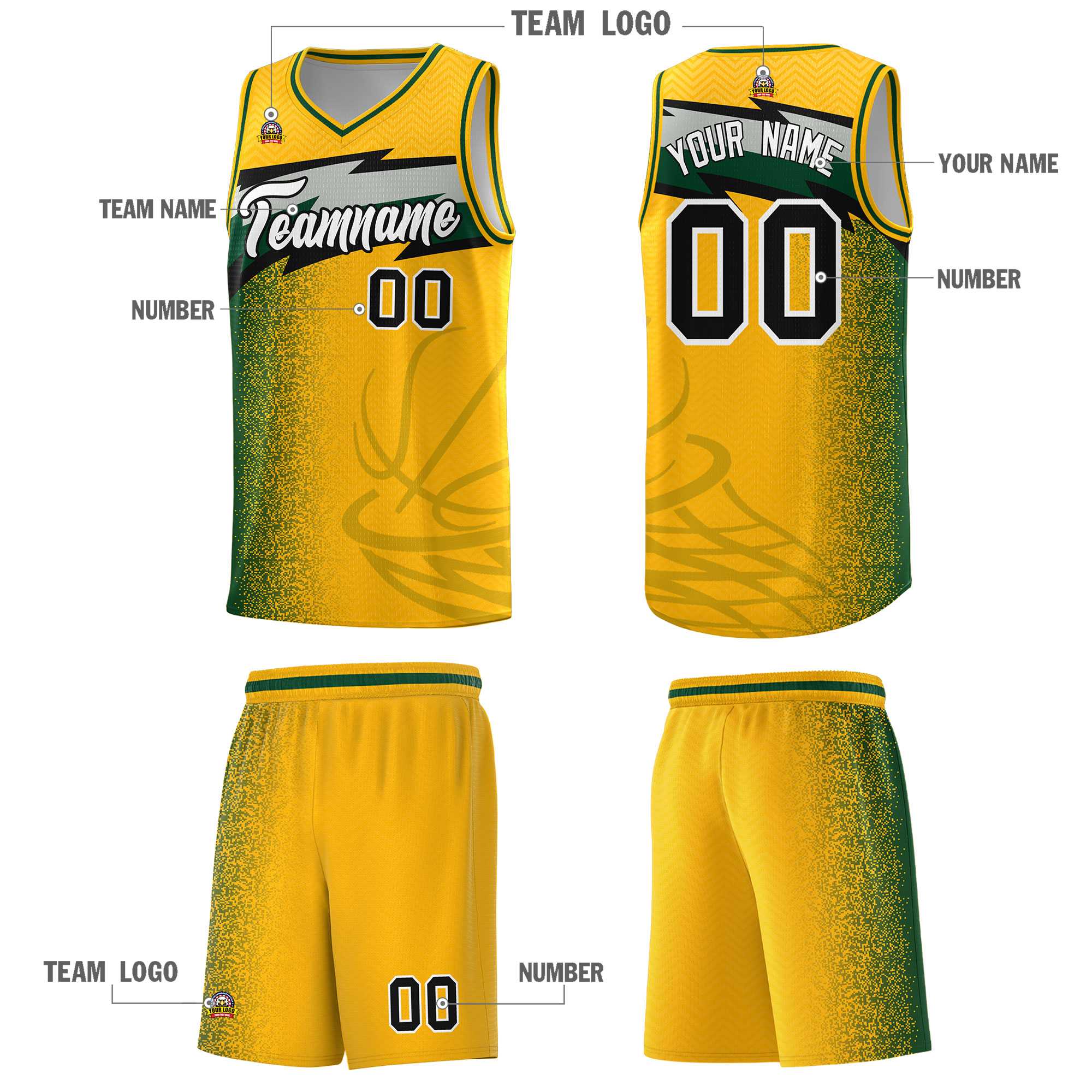 Custom Gold Dot Scatter Graffiti Pattern Sports Uniform Basketball Jersey|KXKSHOP
