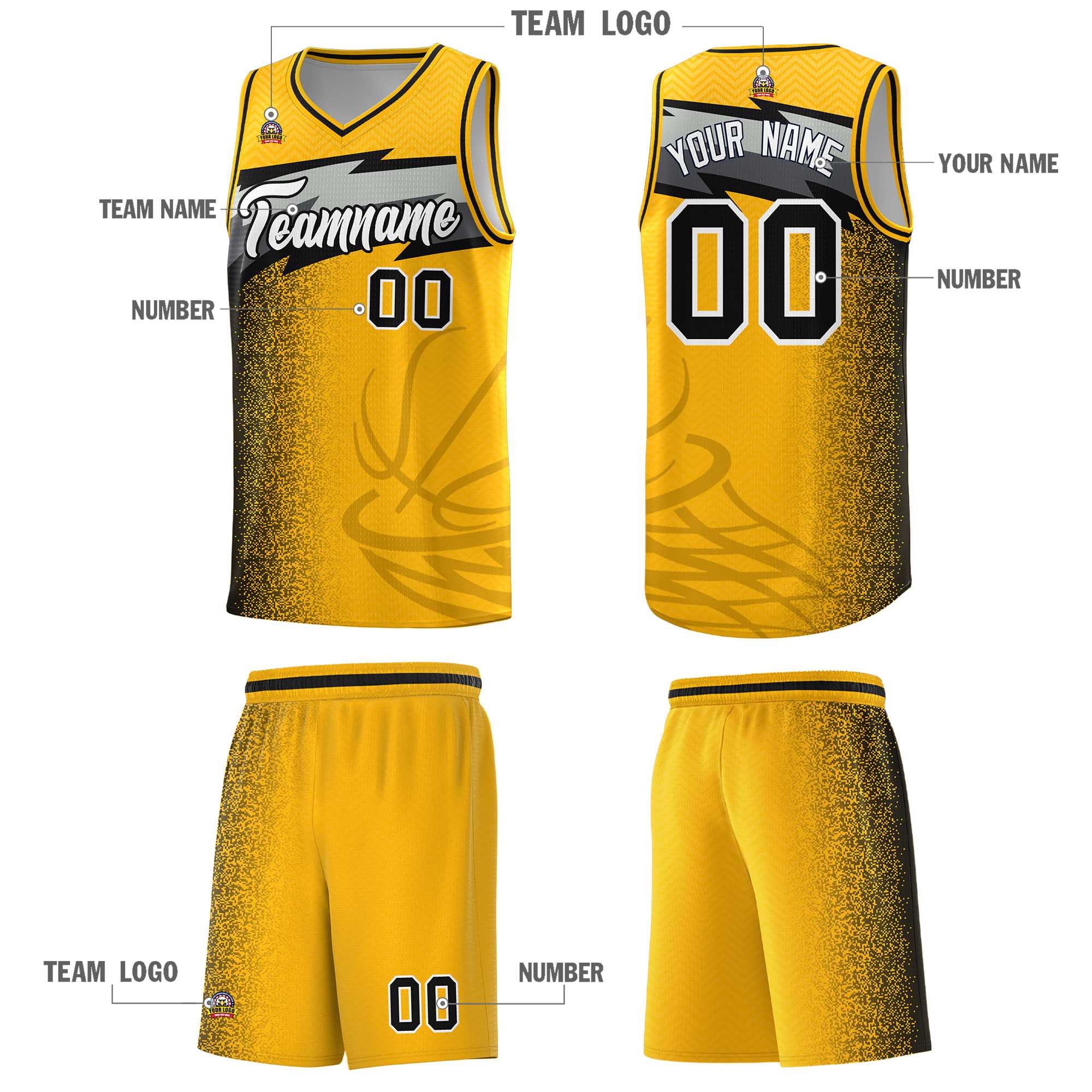 Custom Gold Dot Scatter Graffiti Pattern Sports Uniform Basketball Jersey|KXKSHOP