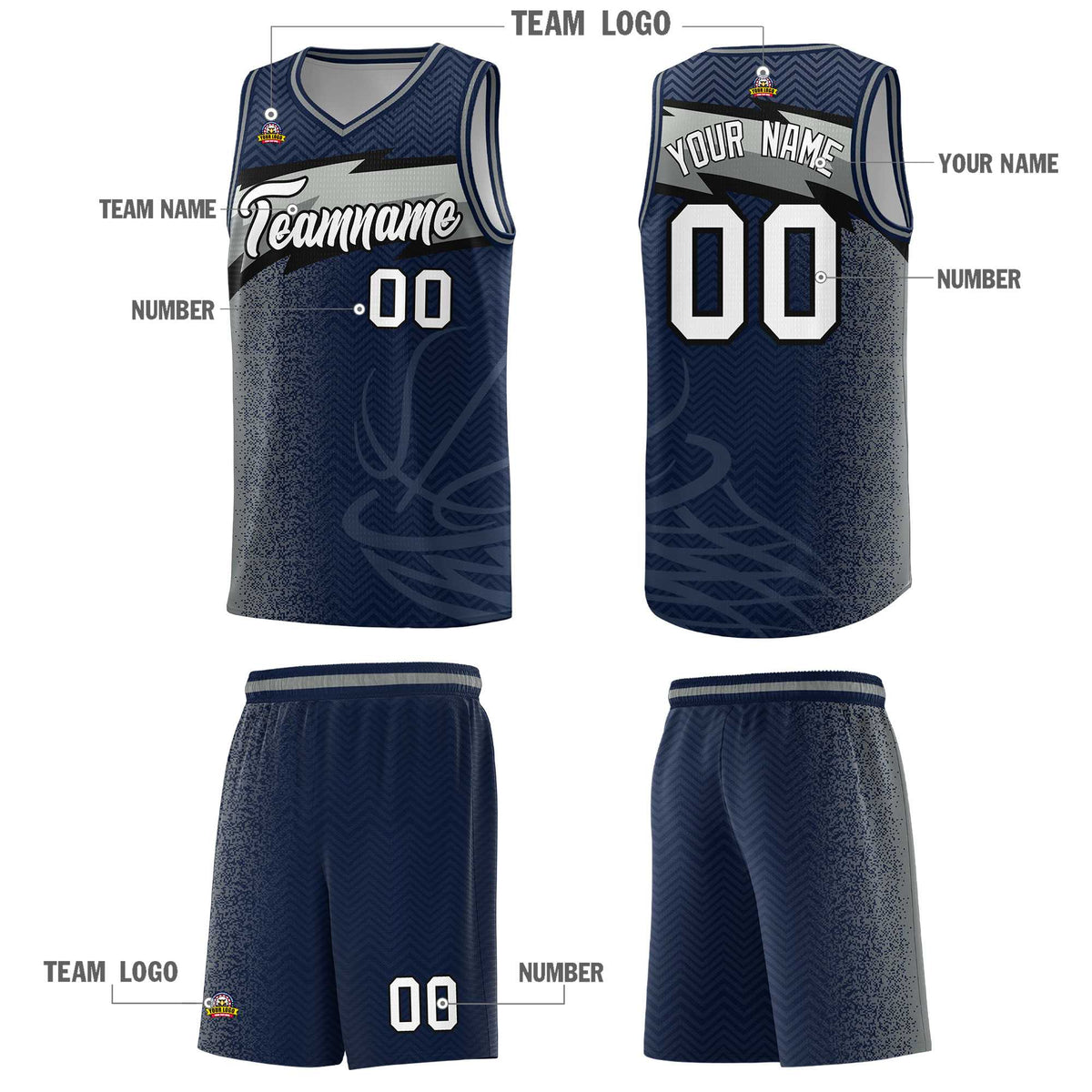 Custom Navy Dot Scatter Graffiti Pattern Sports Uniform Basketball Jersey|KXKSHOP