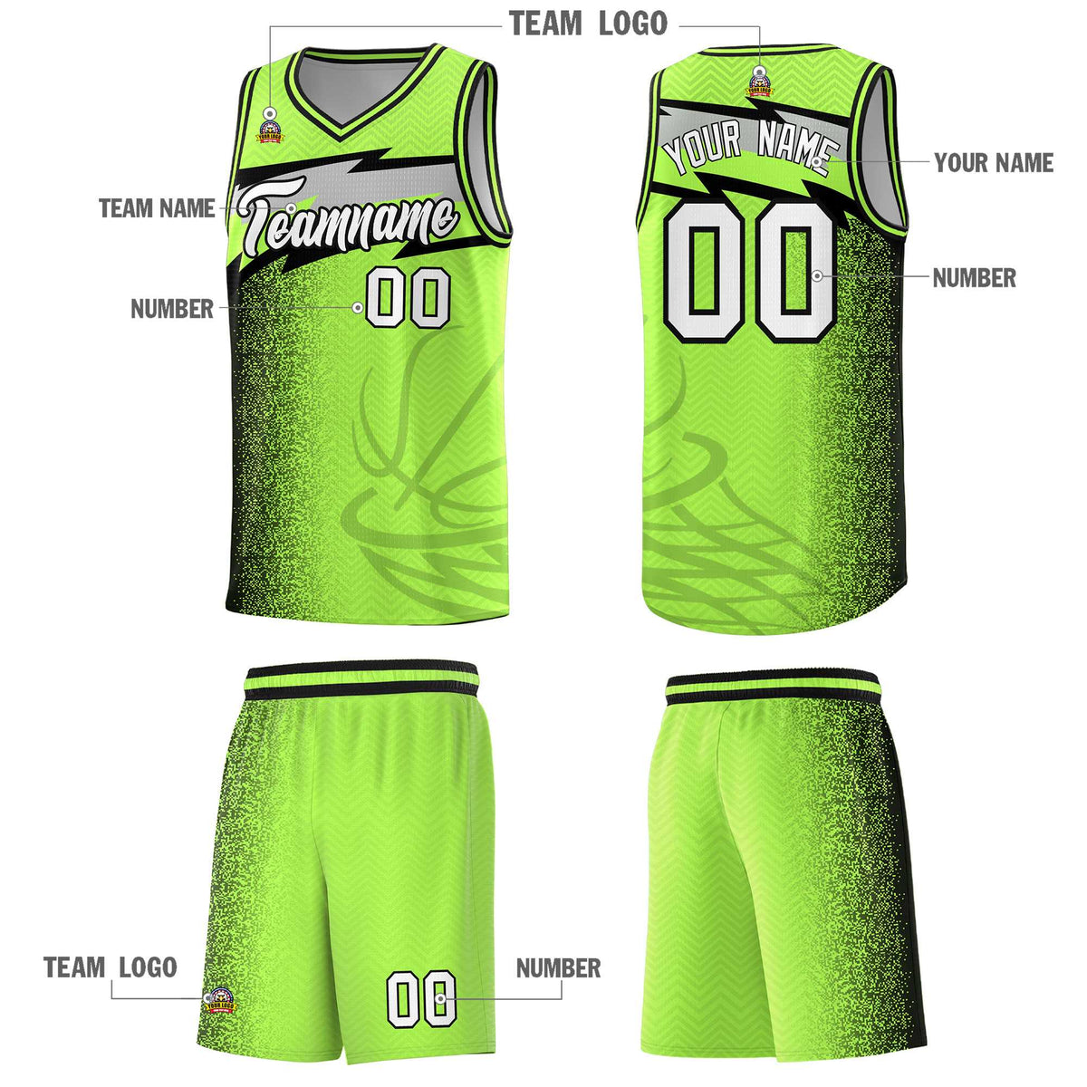 Custom Neon Green Dot Scatter Graffiti Pattern Sports Uniform Basketball Jersey|KXKSHOP
