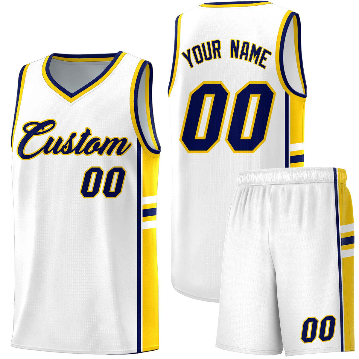 Custom Youth Basketball Jersey - White Gold Personalized Varsity Two-Tone Uniform