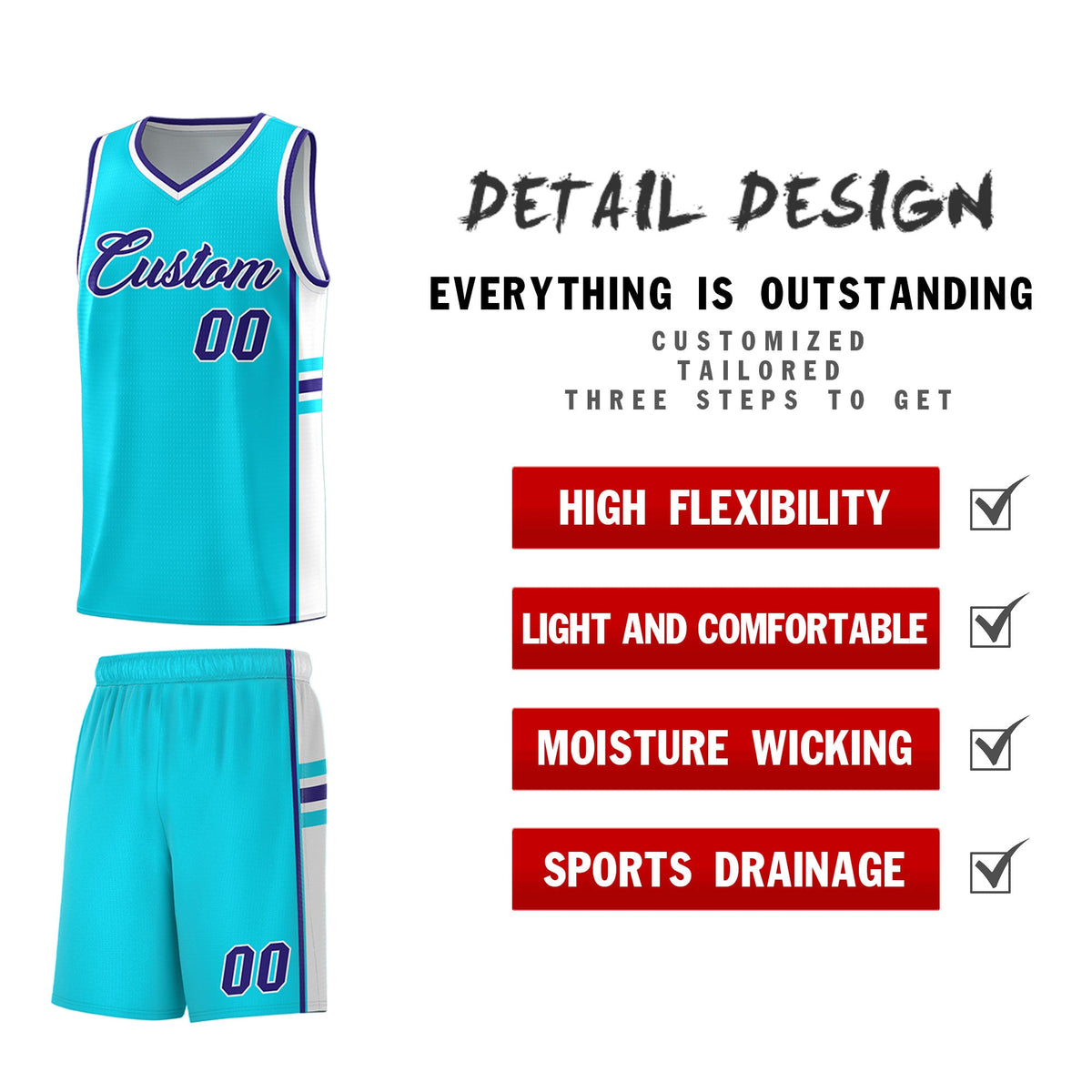 Custom Youth Basketball Jersey - Sky Blue White Two-Tone Classic Varsity Uniform