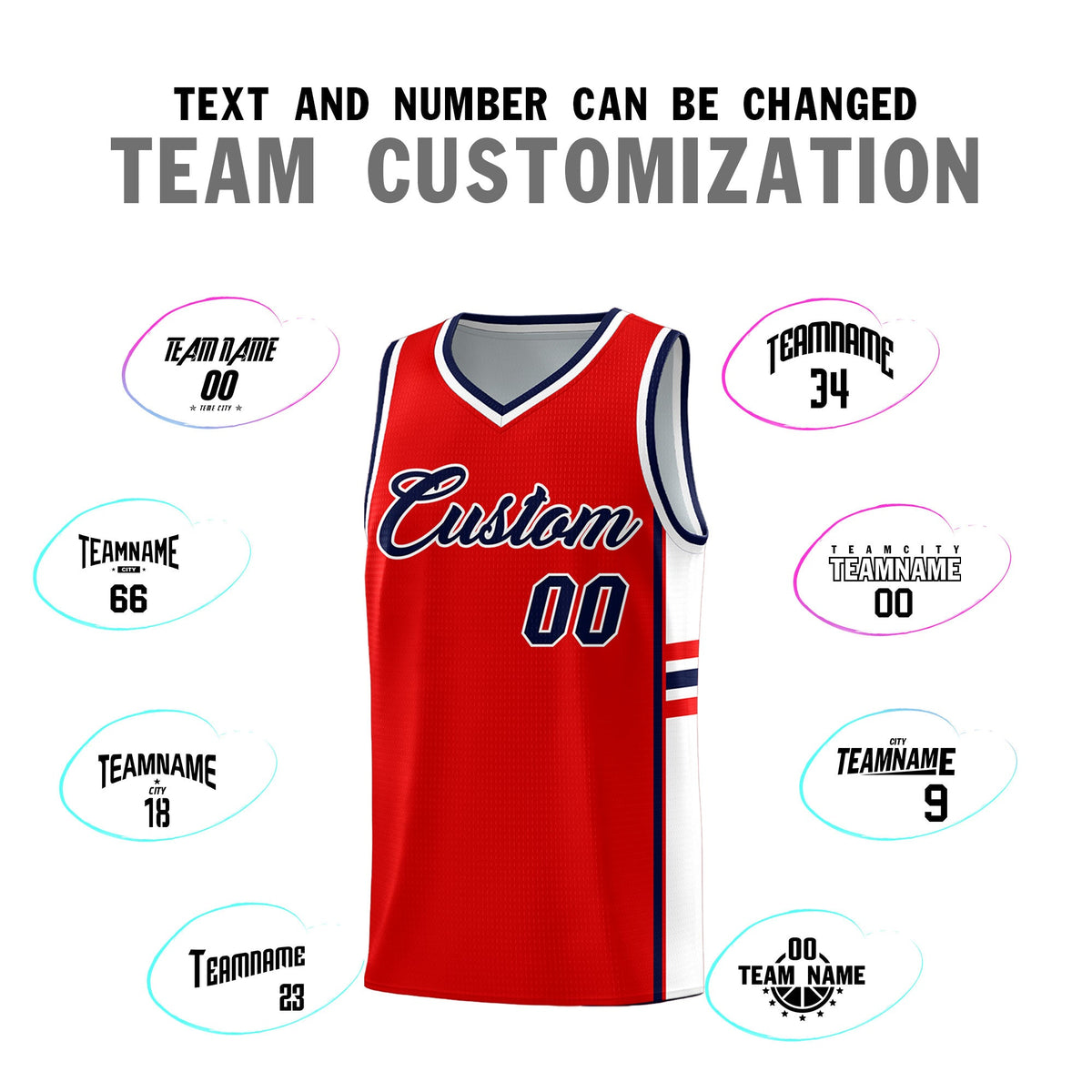 Custom Youth Basketball Jersey - Red White Two-Tone Classic Varsity Uniform