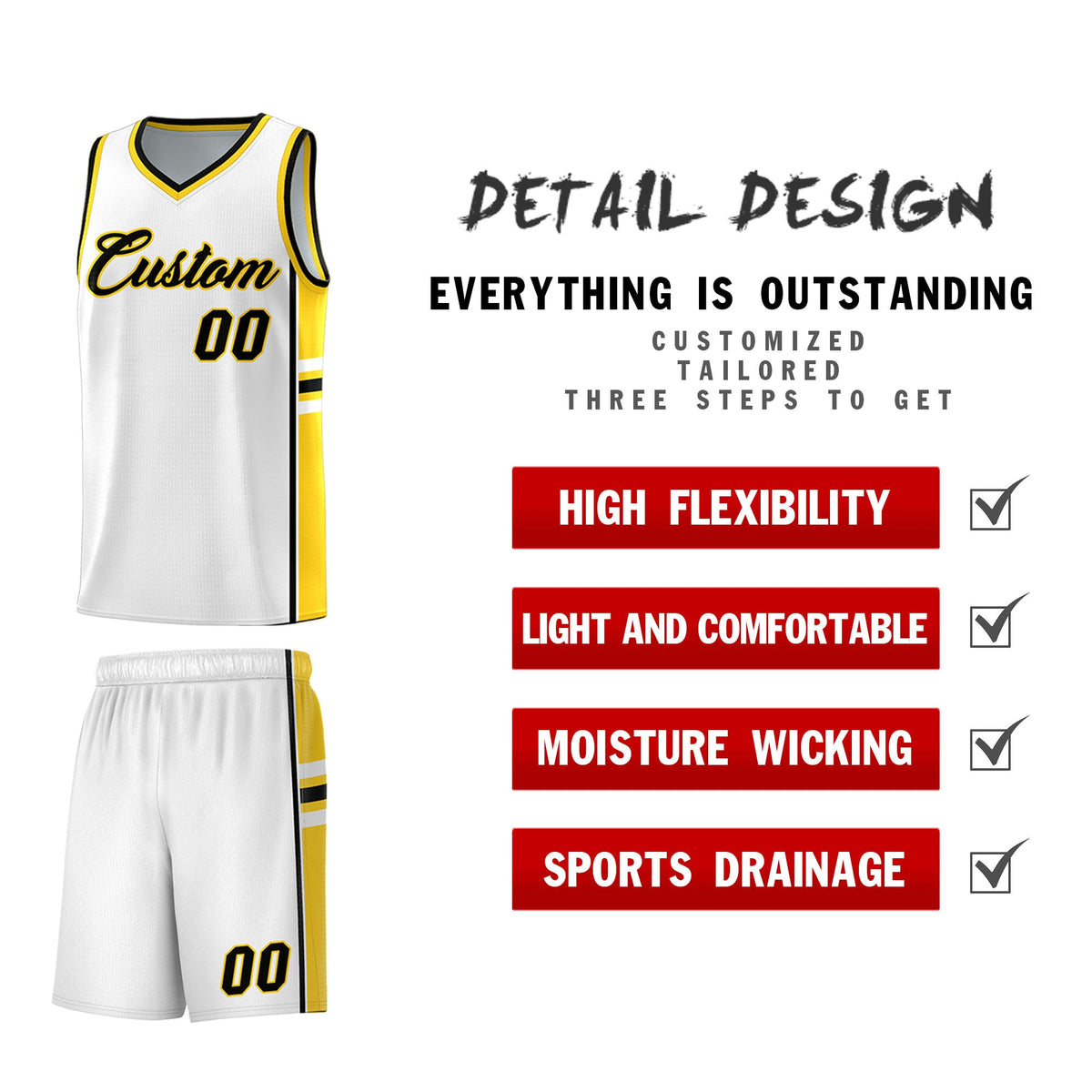 Custom Youth Basketball Jersey - White Gold Personalized Varsity Two-Tone Uniform