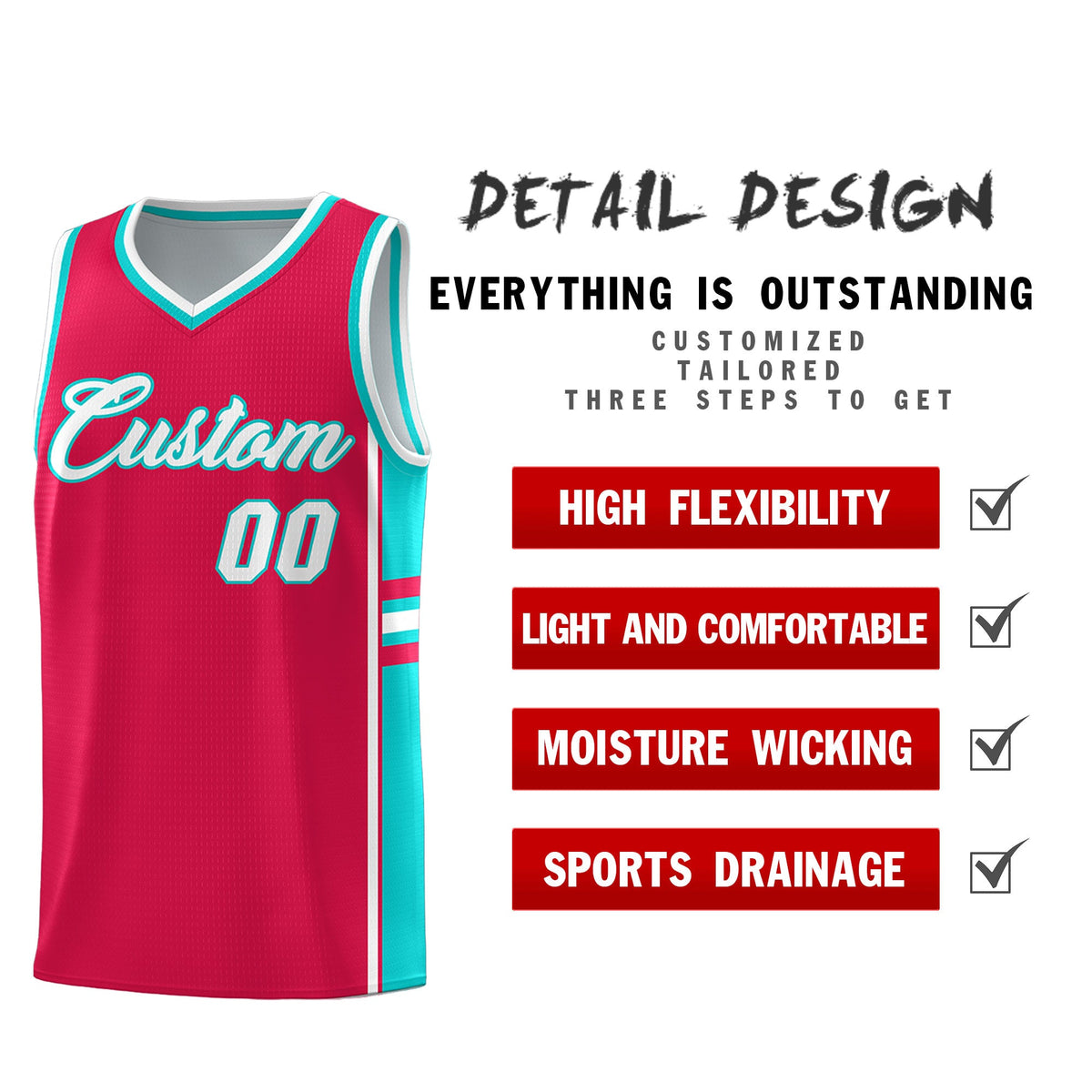 Custom Youth Basketball Jersey - Red Aqua Two-Tone Varsity Jersey Set