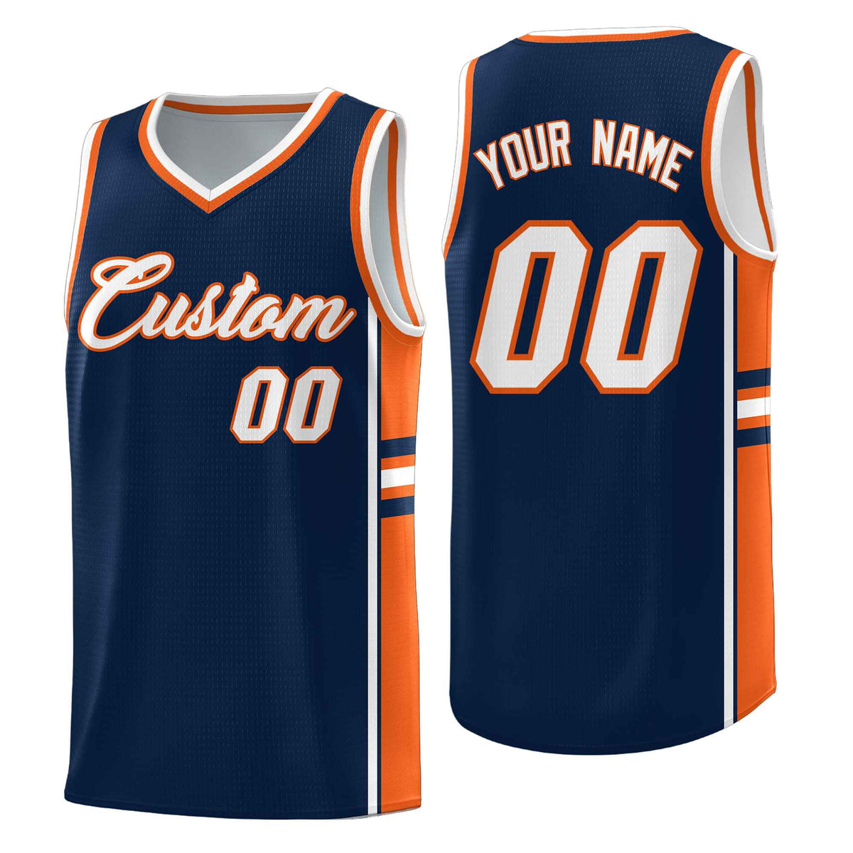 Custom Youth Basketball Jersey - Navy Orange Two-Tone Varsity Jersey Set