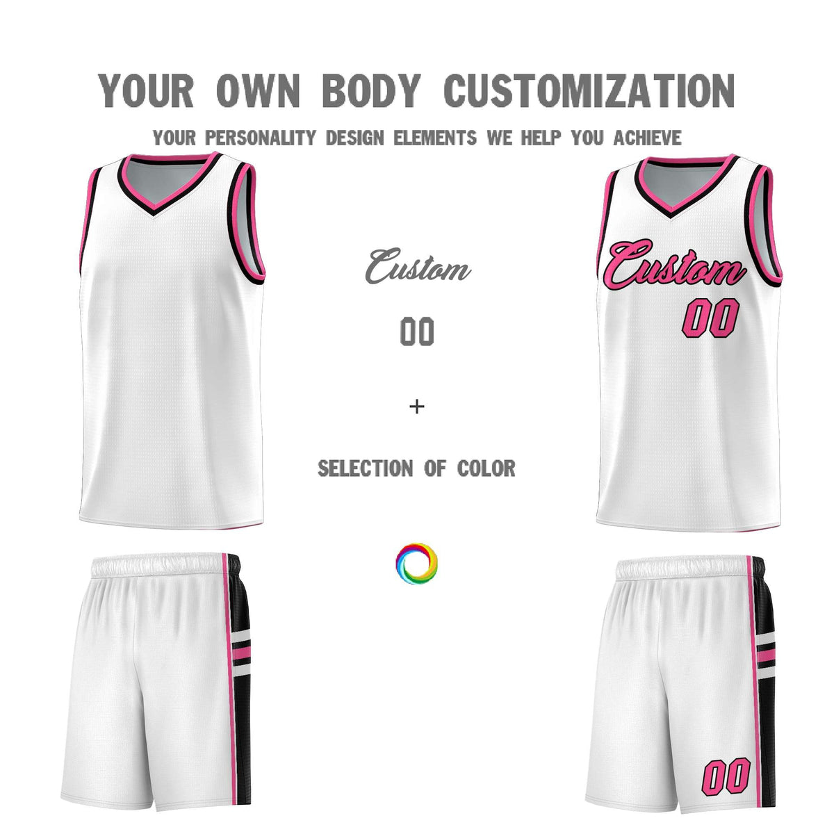 Custom Youth Basketball Jersey - White Pink Personalized Varsity Two-Tone Uniform