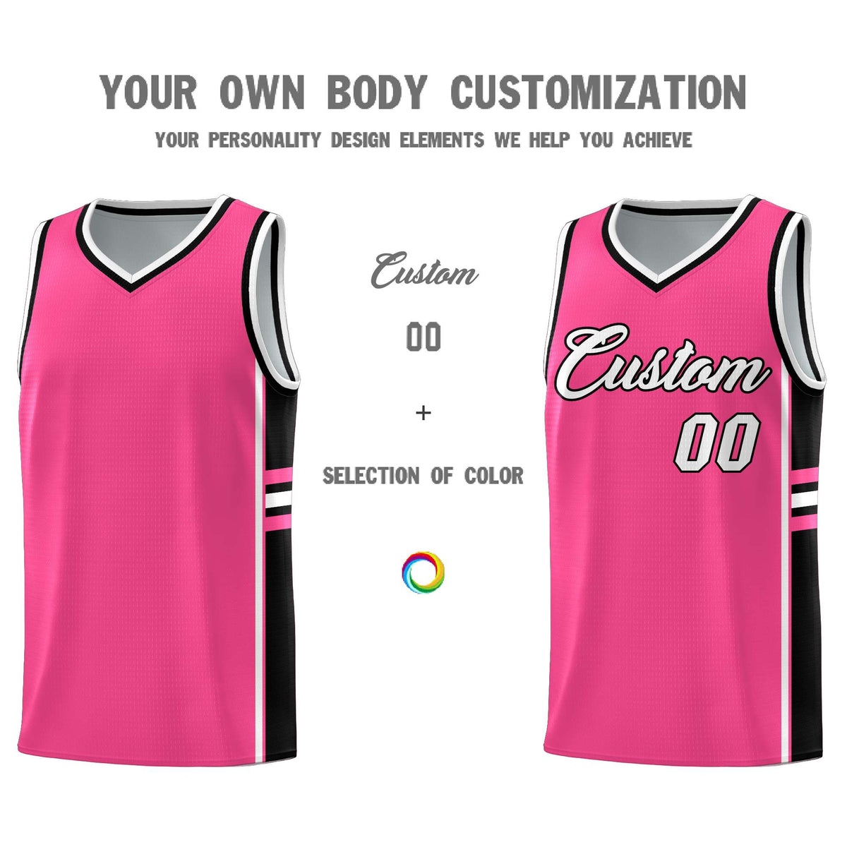 Custom Youth Basketball Jersey - Pink Black Two-Tone Varsity Jersey Set