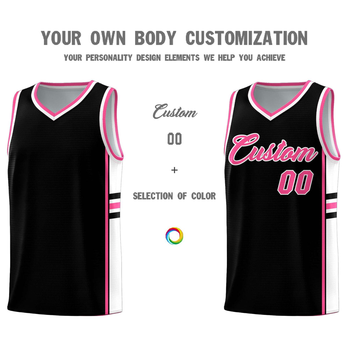 Custom Youth Basketball Jersey - Black Pink Two-Tone Classic Varsity Uniform