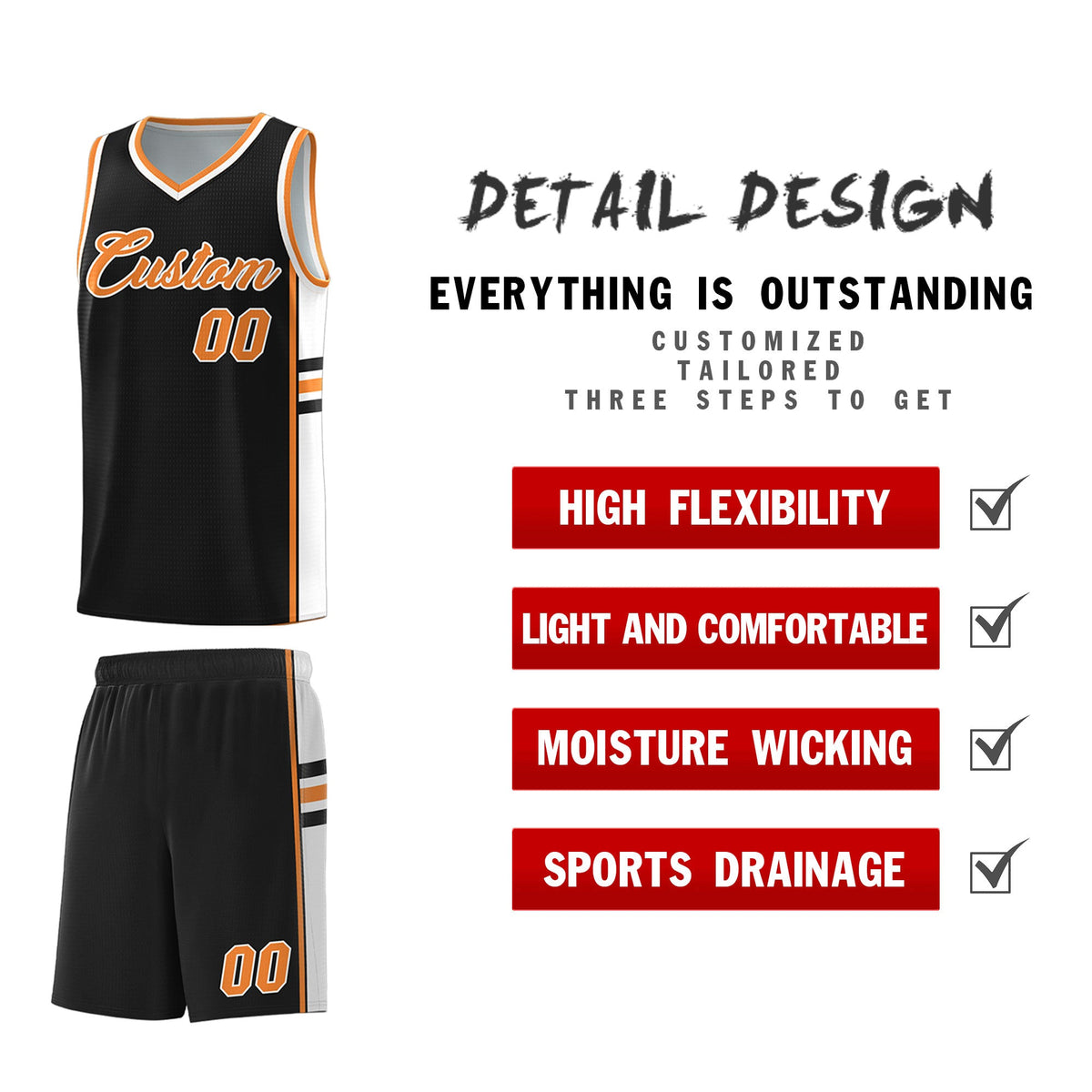 Custom Youth Basketball Jersey - Black Gold Orange Two-Tone Classic Varsity Uniform