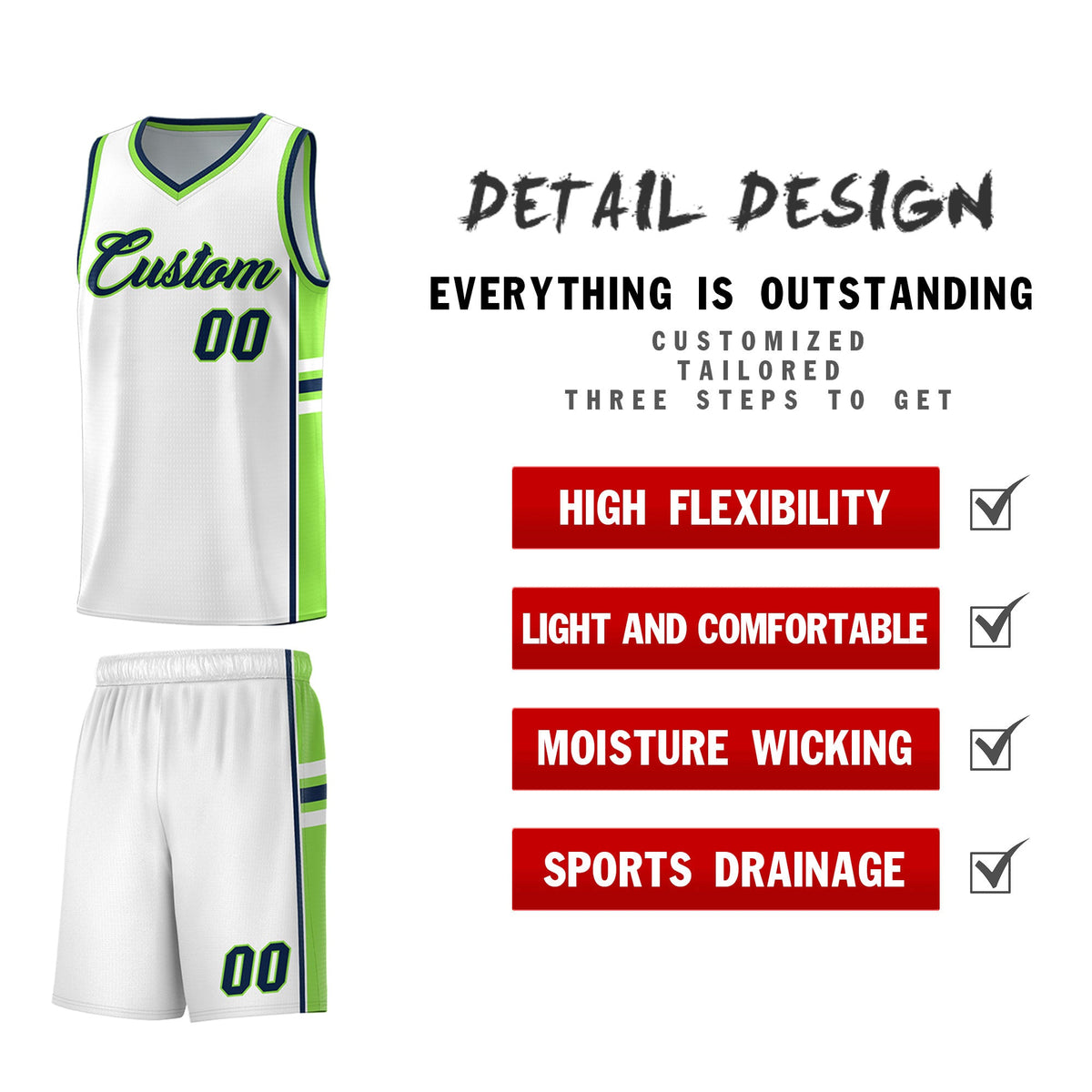 Custom Youth Basketball Jersey - White Fluorescent Green Two-Tone Varsity Jersey Set