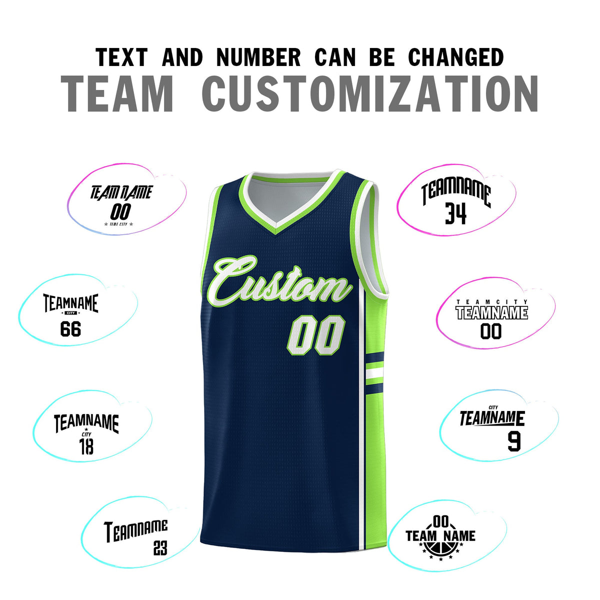 Custom Youth Basketball Jersey - Navy Fluorescent Green Two-Tone Varsity Jersey Set