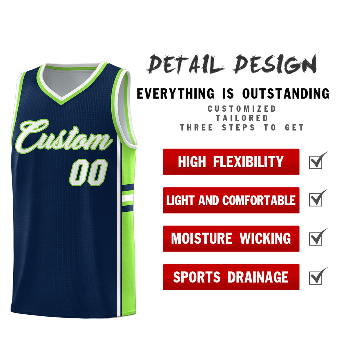 Custom Youth Basketball Jersey - Navy Fluorescent Green Two-Tone Varsity Jersey Set