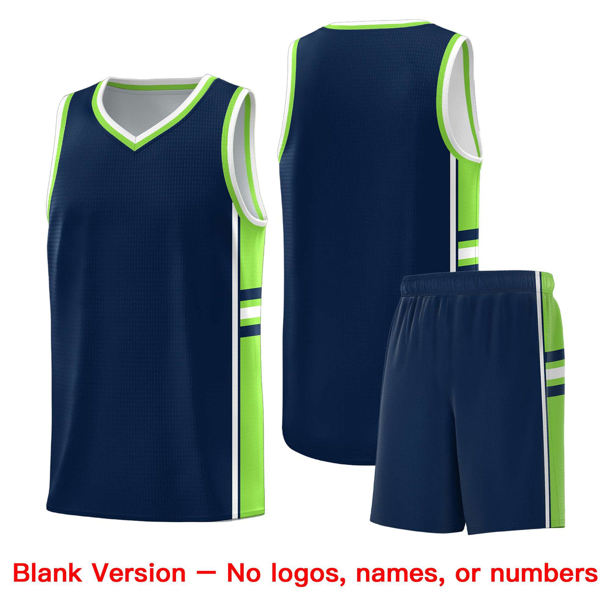 Custom Youth Basketball Jersey - Navy Fluorescent Green Two-Tone Varsity Jersey Set