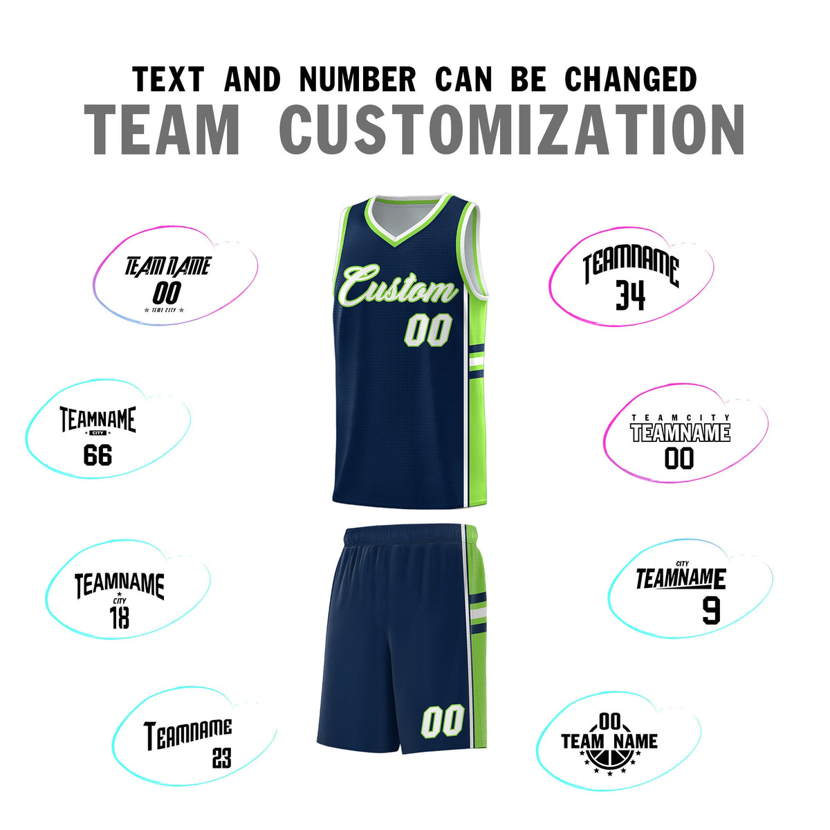 Custom Youth Basketball Jersey - Navy Fluorescent Green Two-Tone Varsity Jersey Set