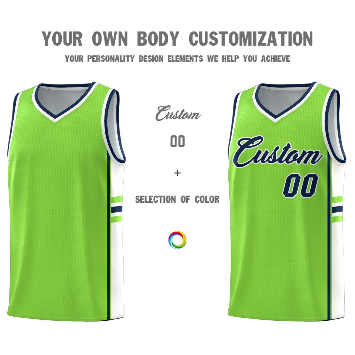 Custom Youth Basketball Jersey - Fluorescent Green White Two-Tone Classic Varsity Uniform