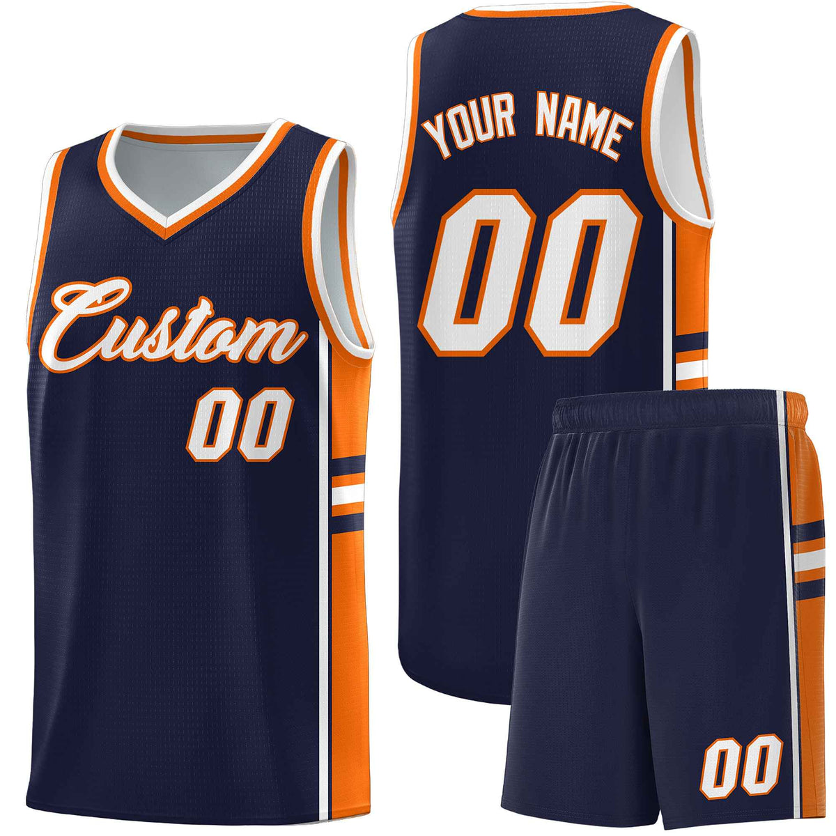Custom Youth Basketball Jersey - Navy Orange Two-Tone Classic Varsity Uniform