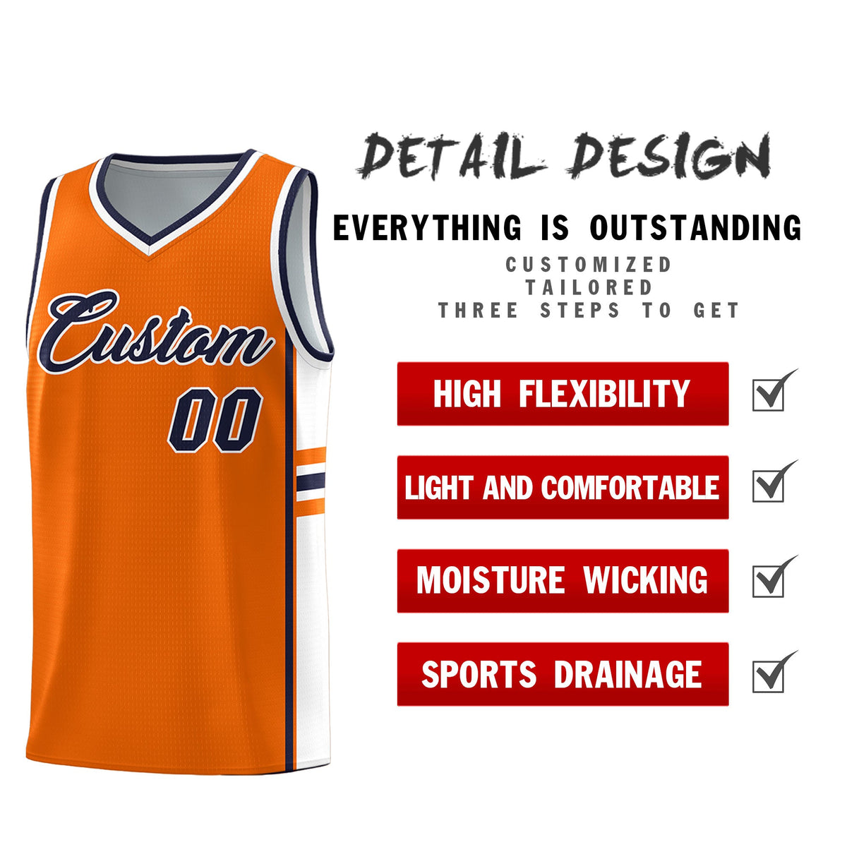 Custom Youth Basketball Jersey - Orange White Personalized Varsity Two-Tone Uniform