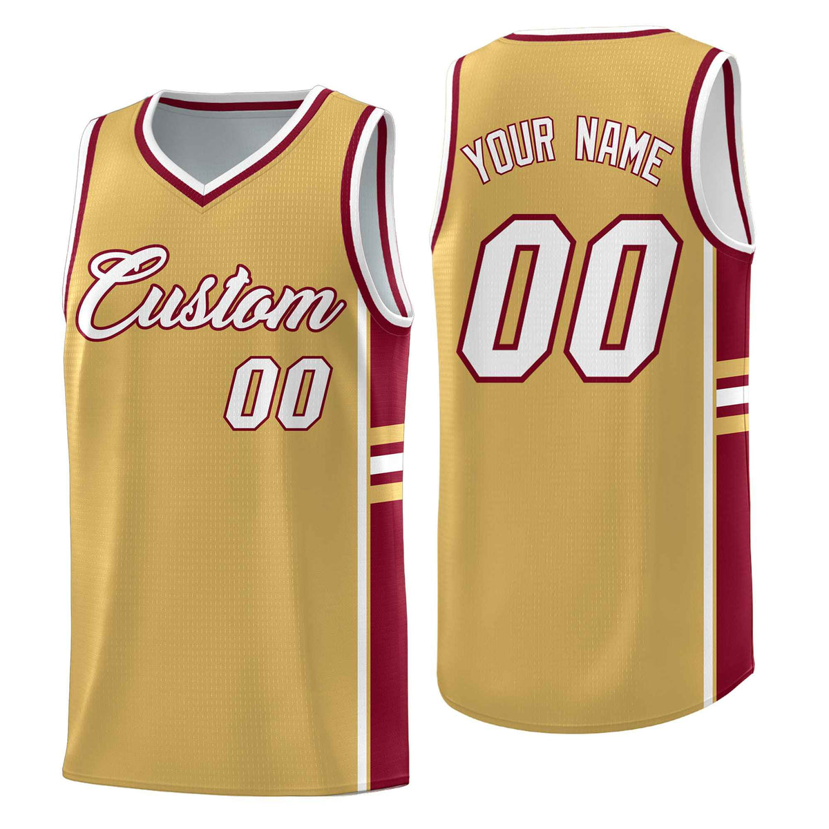 Custom Youth Basketball Jersey - Old Gold Crimson Two-Tone Classic Varsity Uniform