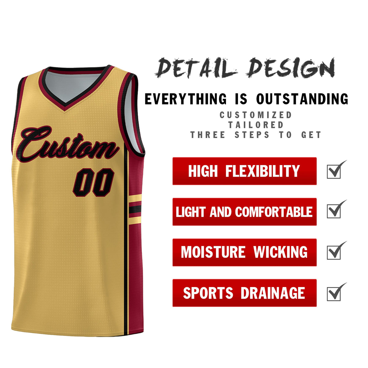 Custom Youth Basketball Jersey - Old Gold Crimson Two-Tone Classic Varsity Uniform